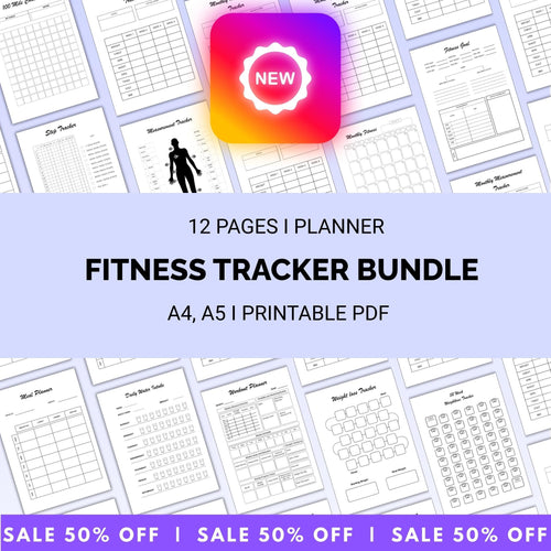 Activity Tracker — FITNESS tracker Bundle, Digital Planner Pages, A4 & A5 SIZE, PRINTABLE journal Pages (Bu... | Nutri Track printable