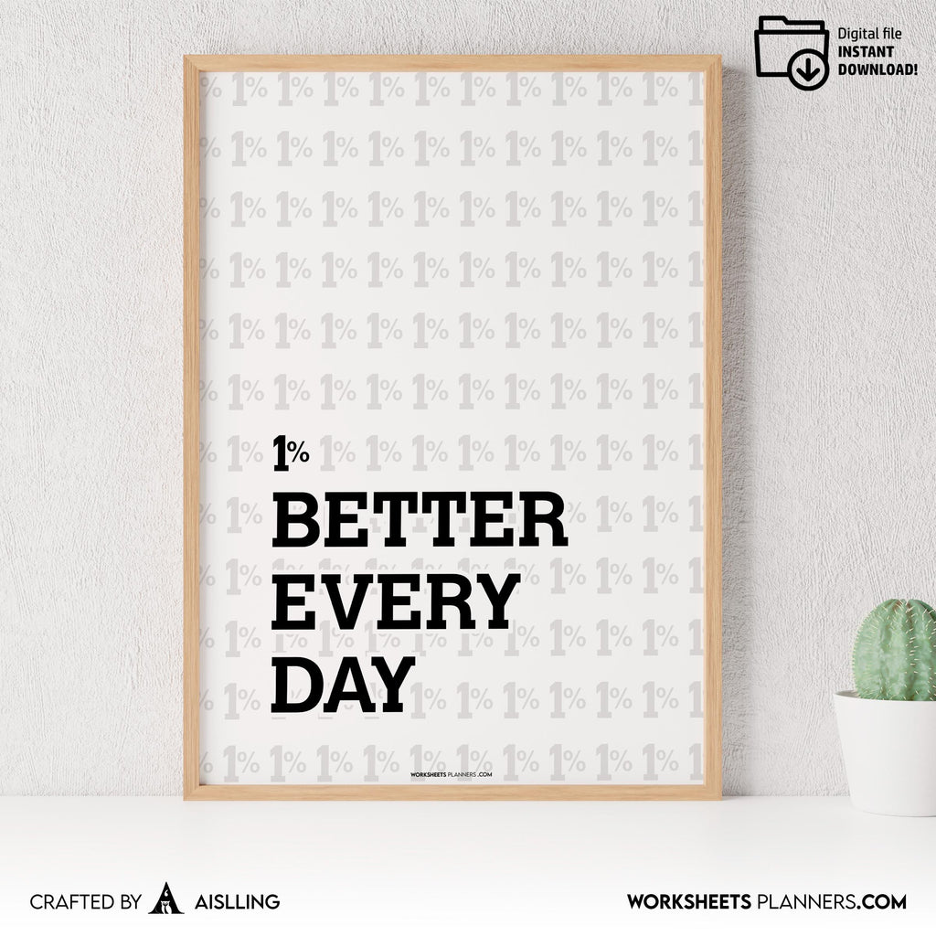 1% Better Every Day Printable Wall Art, Motivational Quote Poster, Minimal Mindset Decor, Productivity Digi... | Aislling printable