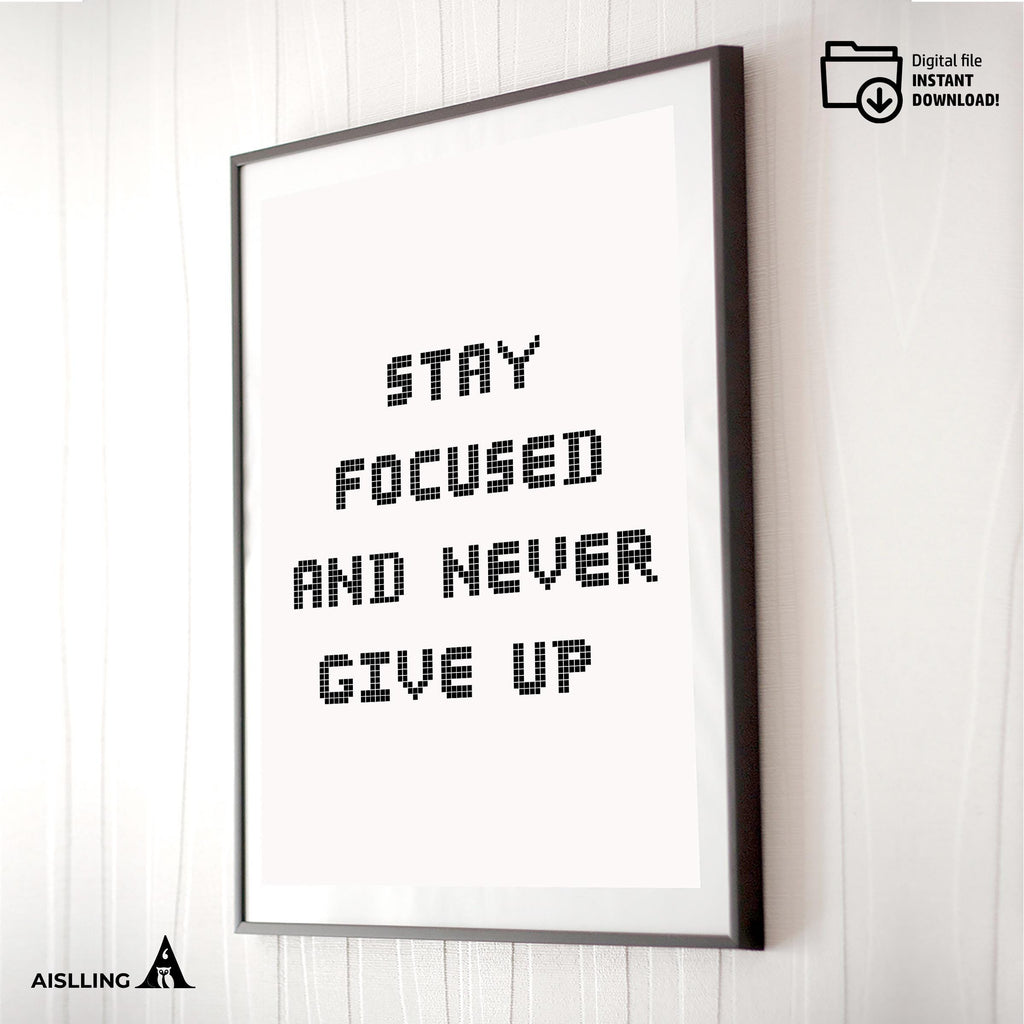 Black White Print — Stay Focused Printable Wall Art, Motivational Quote Poster, Pastel Affirmation Print, A... | Aislling printable