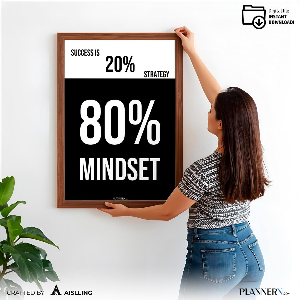 Business Motivation — Success is 80% Mindset– Motivational Quote Wall Art, Entrepreneur Office Decor, Busin... | Aislling printable