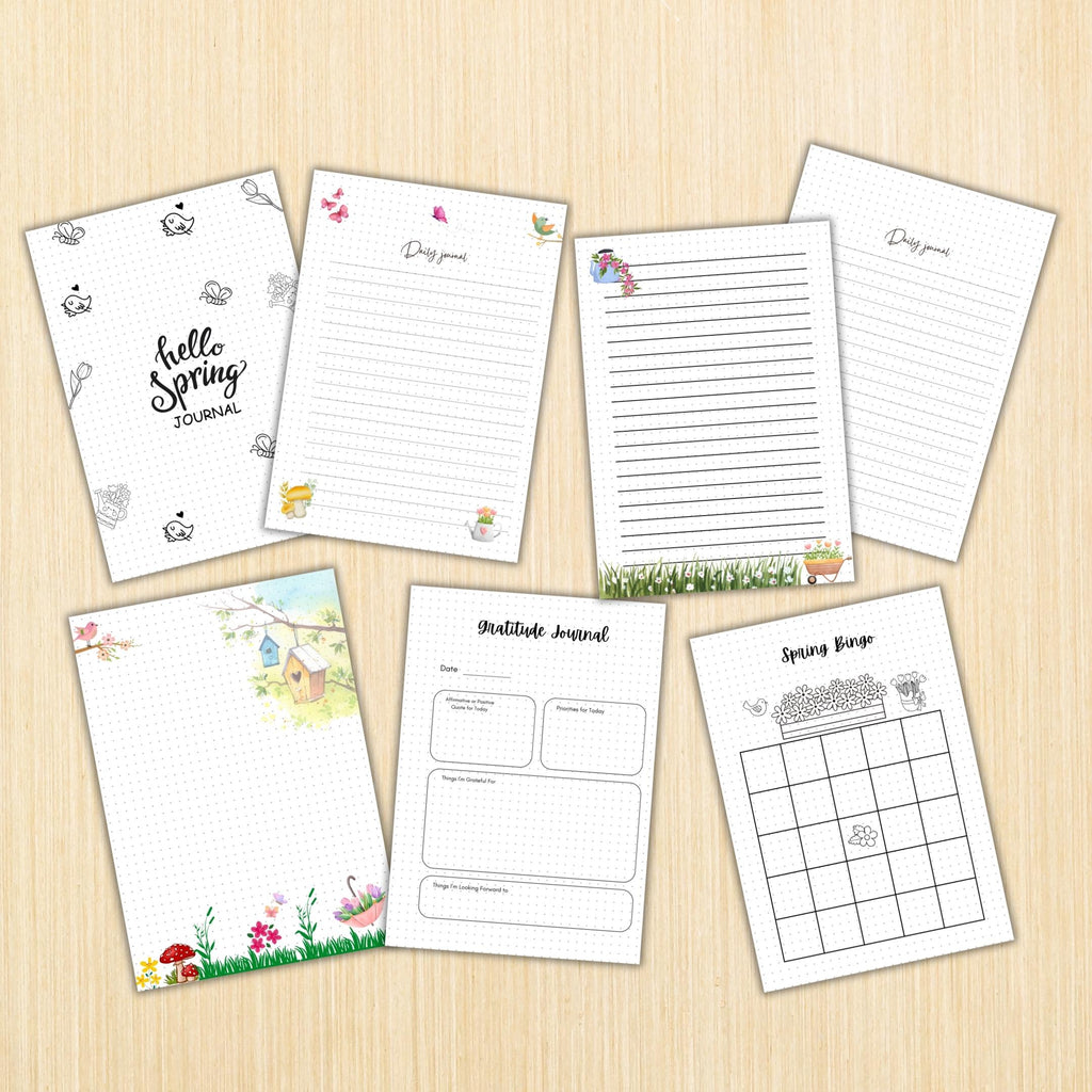 Daily Journal Print — Spring Journal Bundle, Spring Blossom Journal PRINTABLE, Seasonal Planner, Spring Buc... | Mindfulness printable