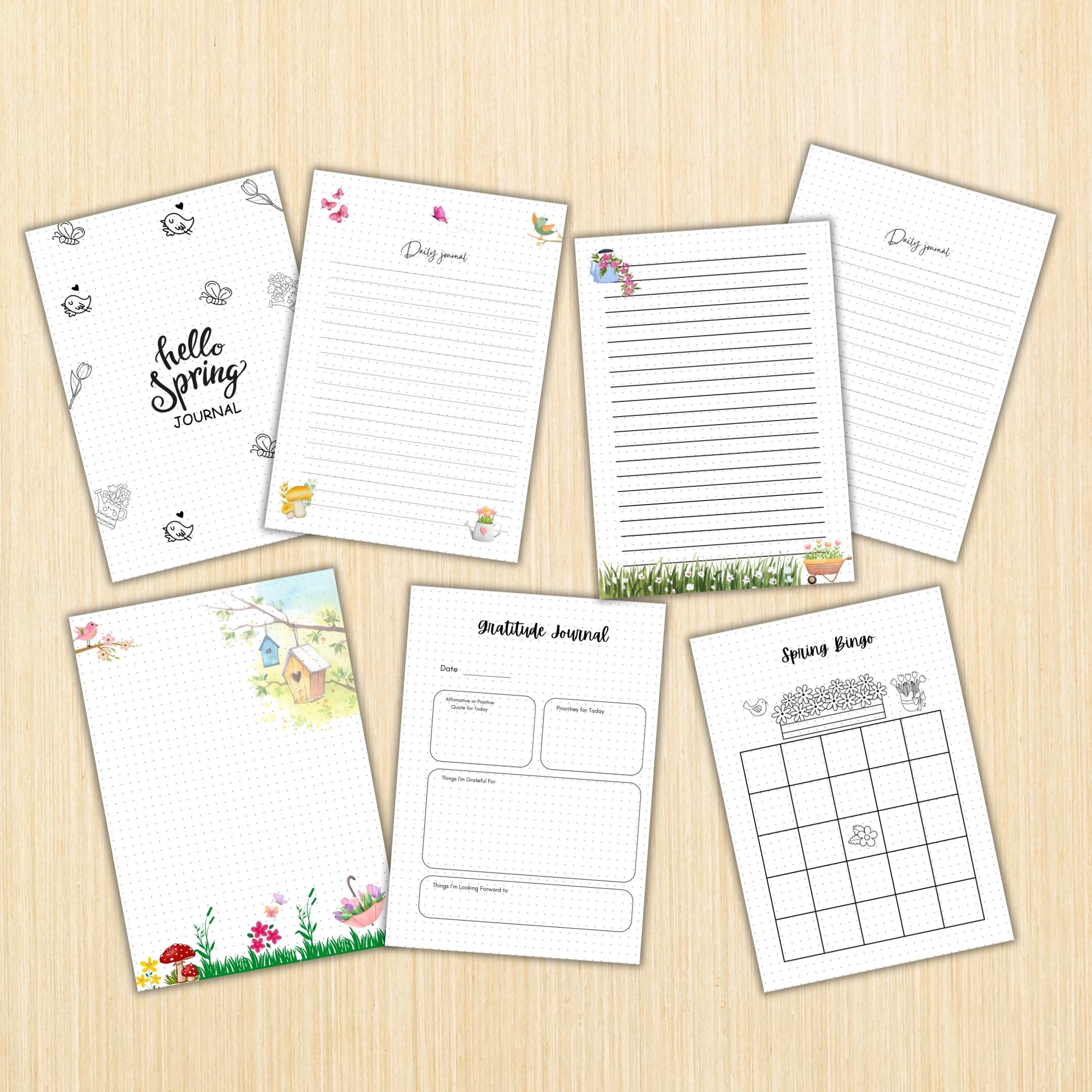Daily Journal Print — Spring Journal Bundle, Spring Blossom Journal PRINTABLE, Seasonal Planner, Spring Buc... | Mindfulness printable