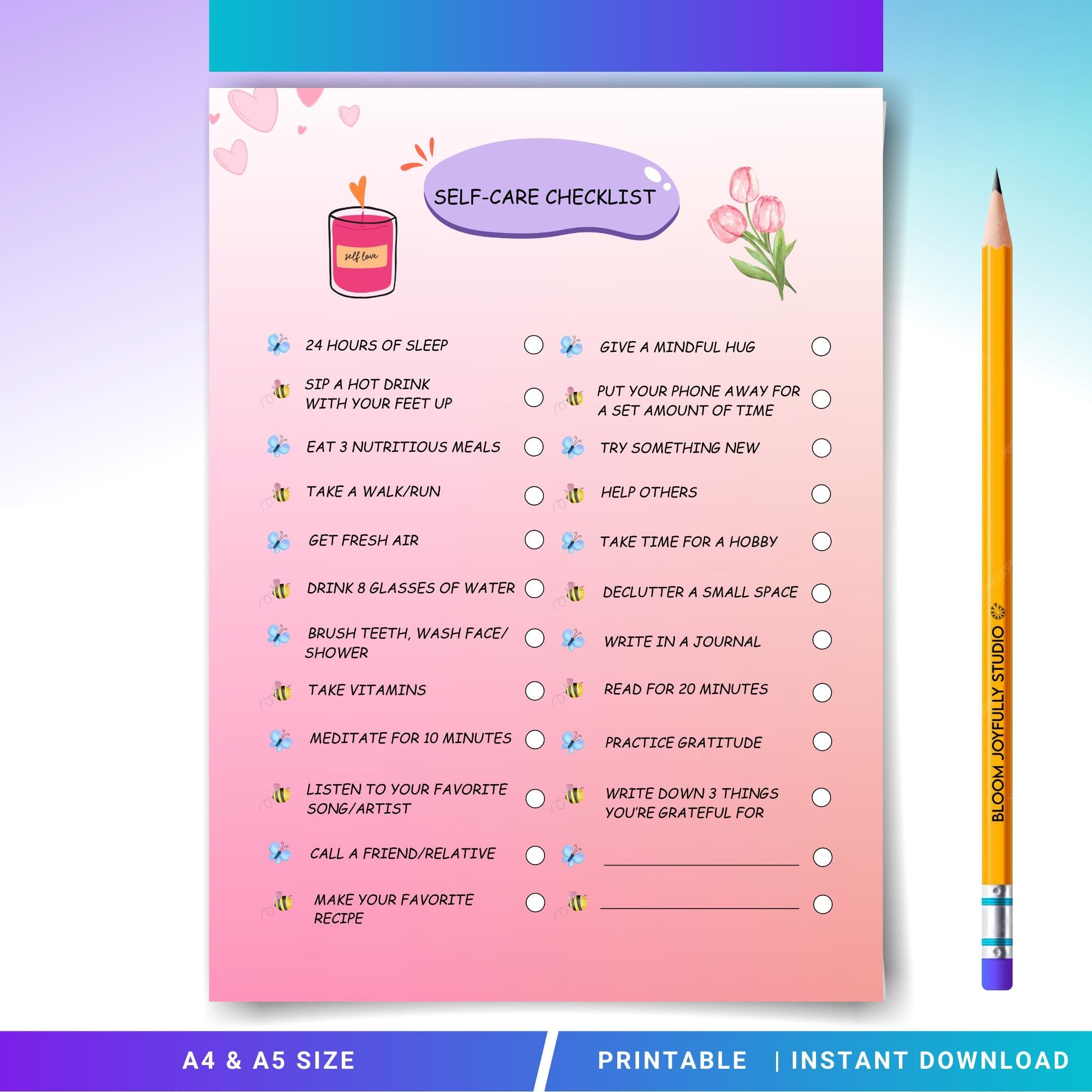 Anxiety Planner — Daily Self Care Checklist, Self, Care Planner, Wellness Bucket List, Self Care Activity, ... | Mindfulness printable