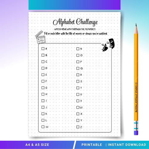 A To Z Movie List — Alphabet Movie Challenge PRINTABLE, A–Z Movie List, Film Bucket List, Movie Night Plann... | Bloom Joyfully printable