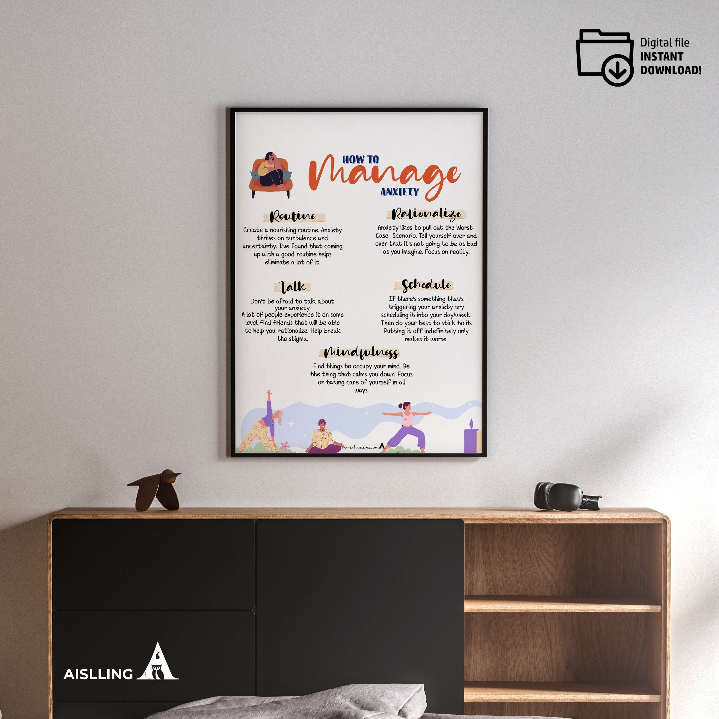 Aislling — How to Manage Anxiety, Happiness Chemicals, Therapy office decor, well being poster, anxiety rel... | Mindfulness printable