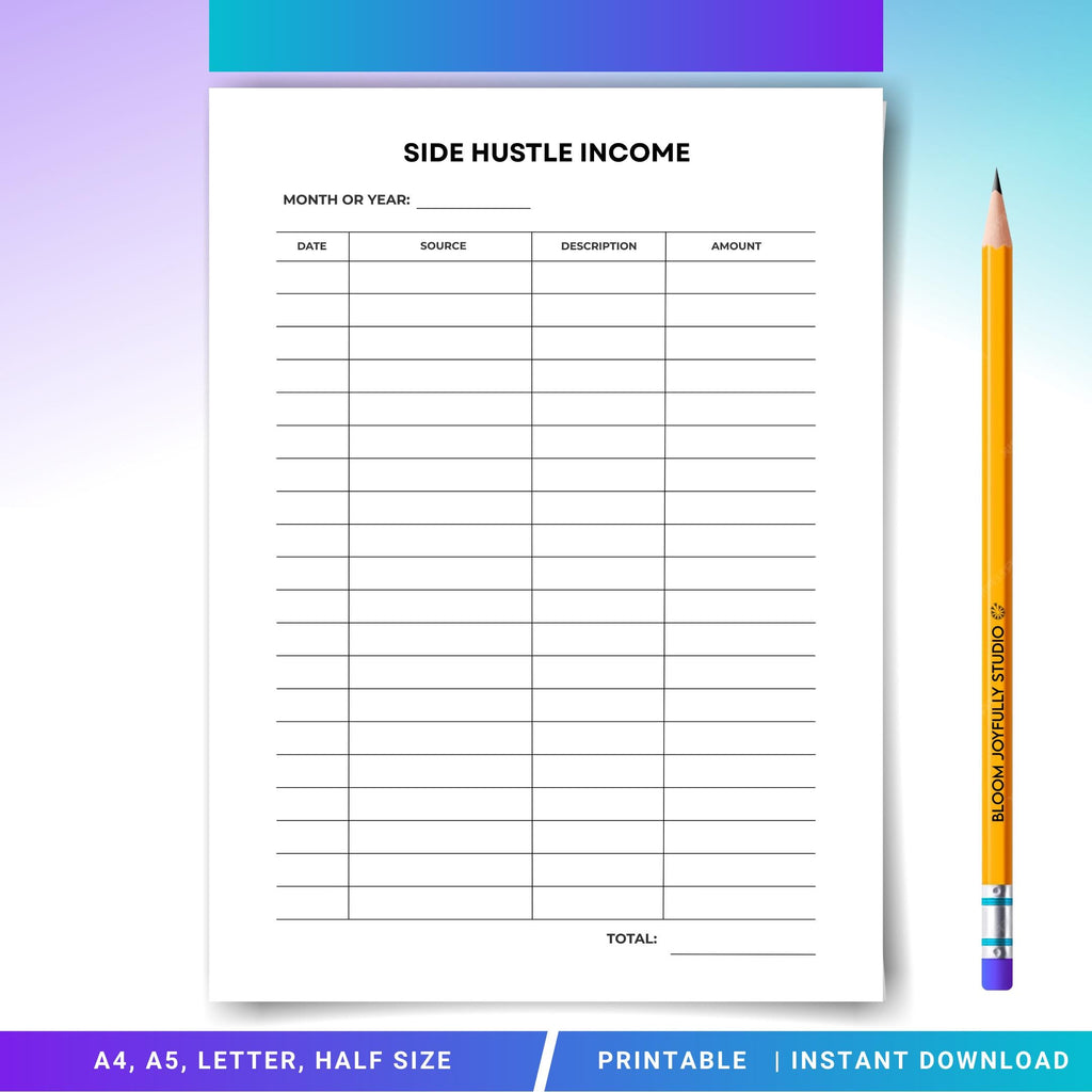 Earnings Tracker — Side Hustle Income Tracker PRINTABLE, Extra Income Log, Small Business Income Sheet, Ins... | Bloom Joyfully printable