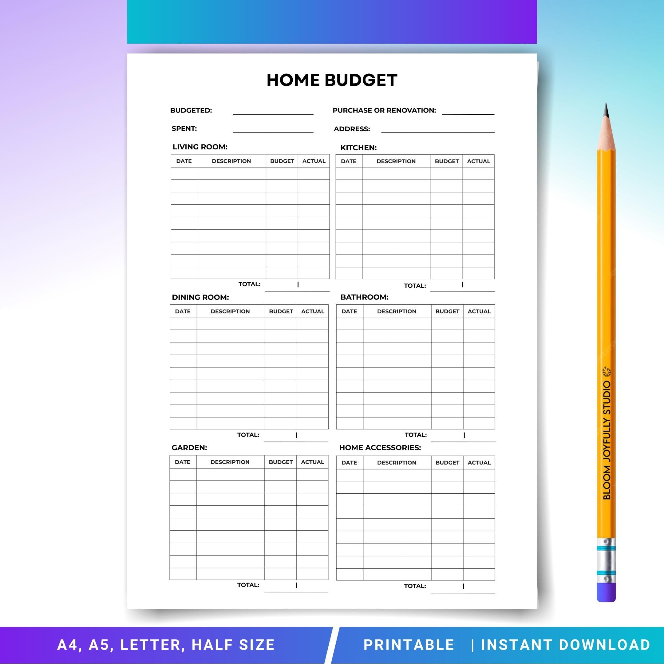 Budget Tracker — Home Budget Planner PRINTABLE, Monthly Household Budget Tracker, Family Finance Printable,... | Bloom Joyfully printable