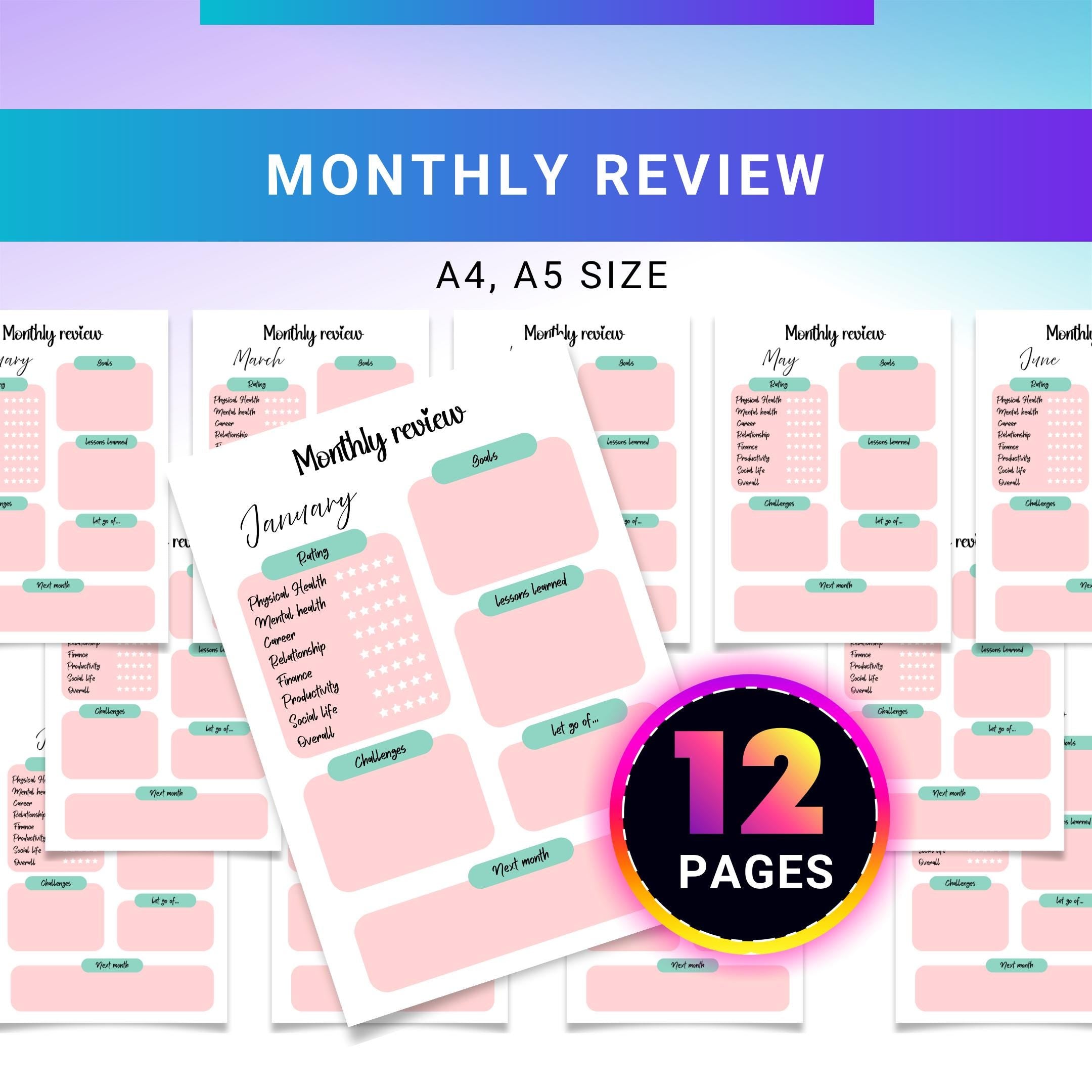 Digital Planner — Monthly Review Planner PRINTABLE, Monthly Reflection Worksheet, Productivity and Goal Rev... | Bloom Joyfully printable