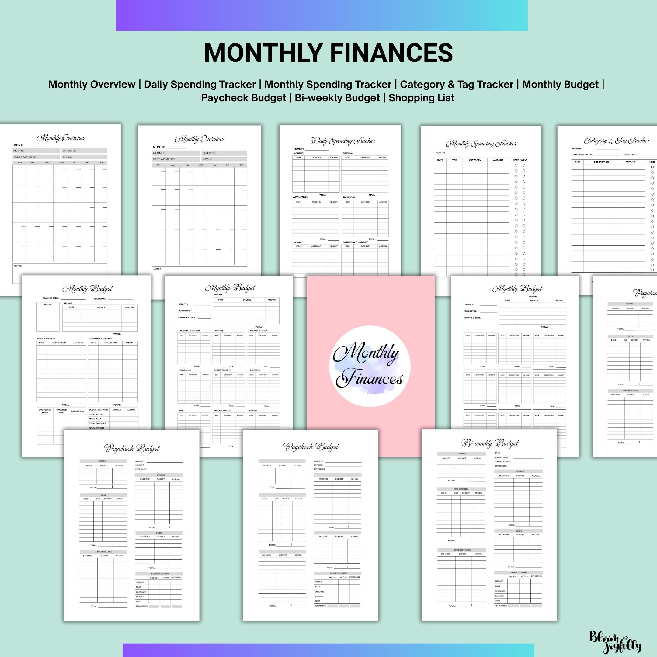 Bill Tracker — Budget Planner PRINTABLE, Financial Planner, Finance Tracker Bundle, Budget, Savings, Debt, ... | Bloom Joyfully printable