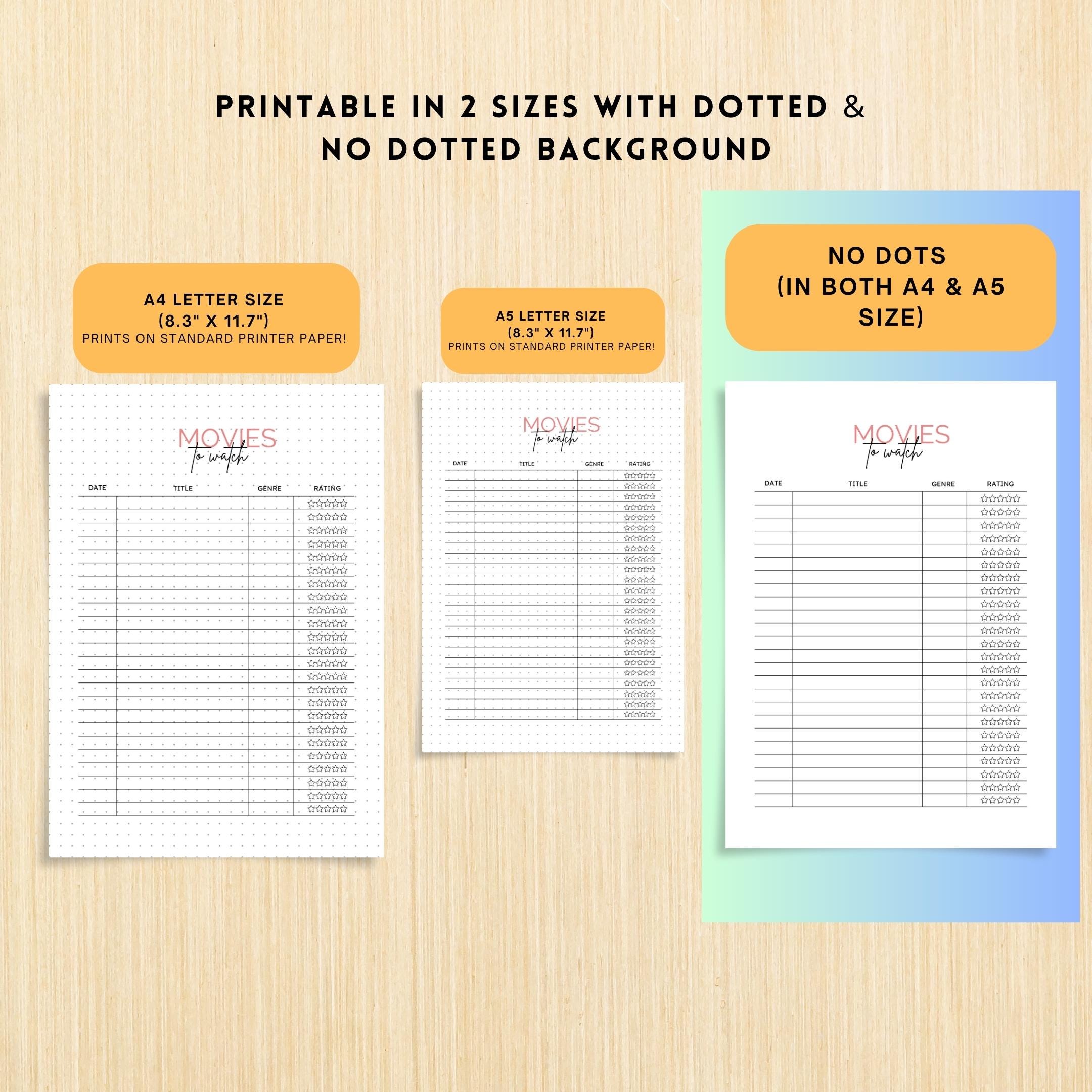 A5 Printable — Movie Review PRINTABLE, Movie Review Log, Movie Night, Movie Review Page, Watch & Rate Films... | Bloom Joyfully printable