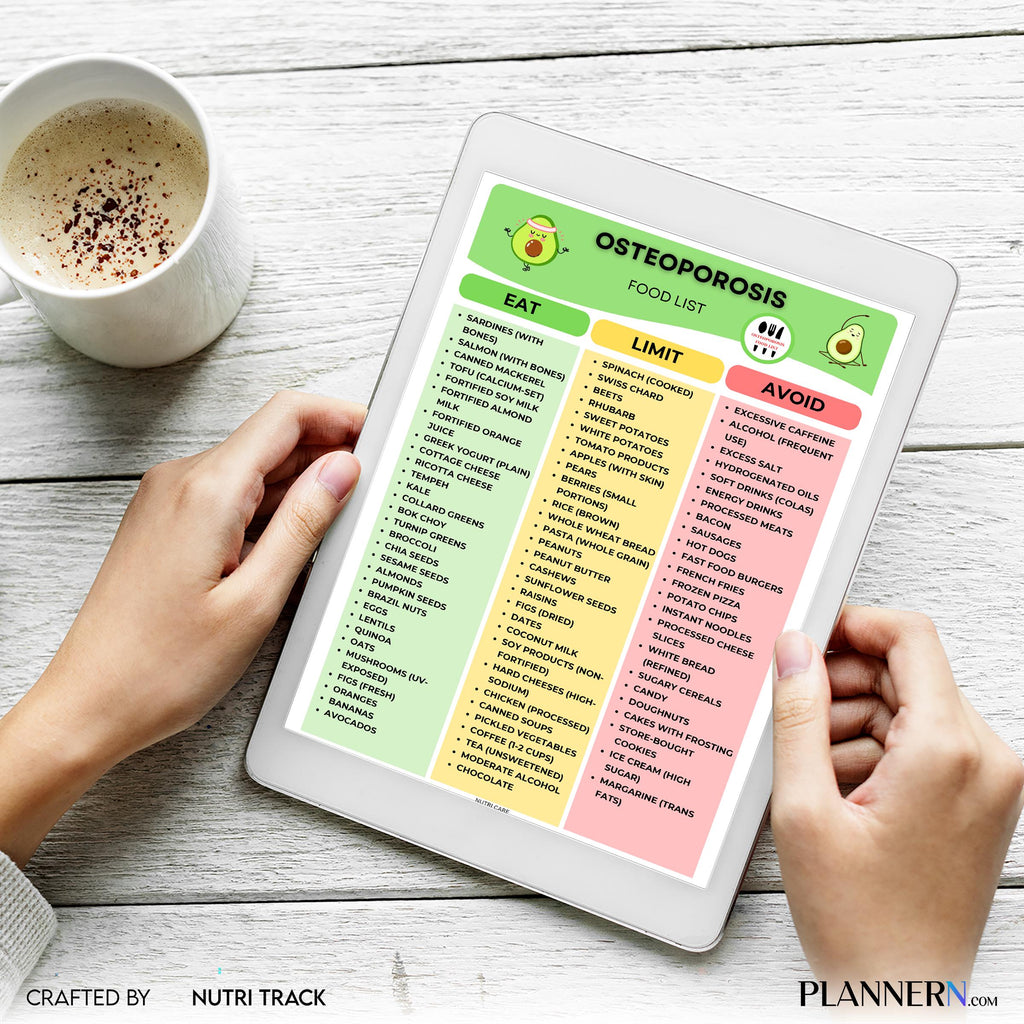 Bone Health — Osteoporosis Food List Printable, Bone Health Food Guide, Calcium Rich Foods Chart, Healthy A... | Nutri Track printable