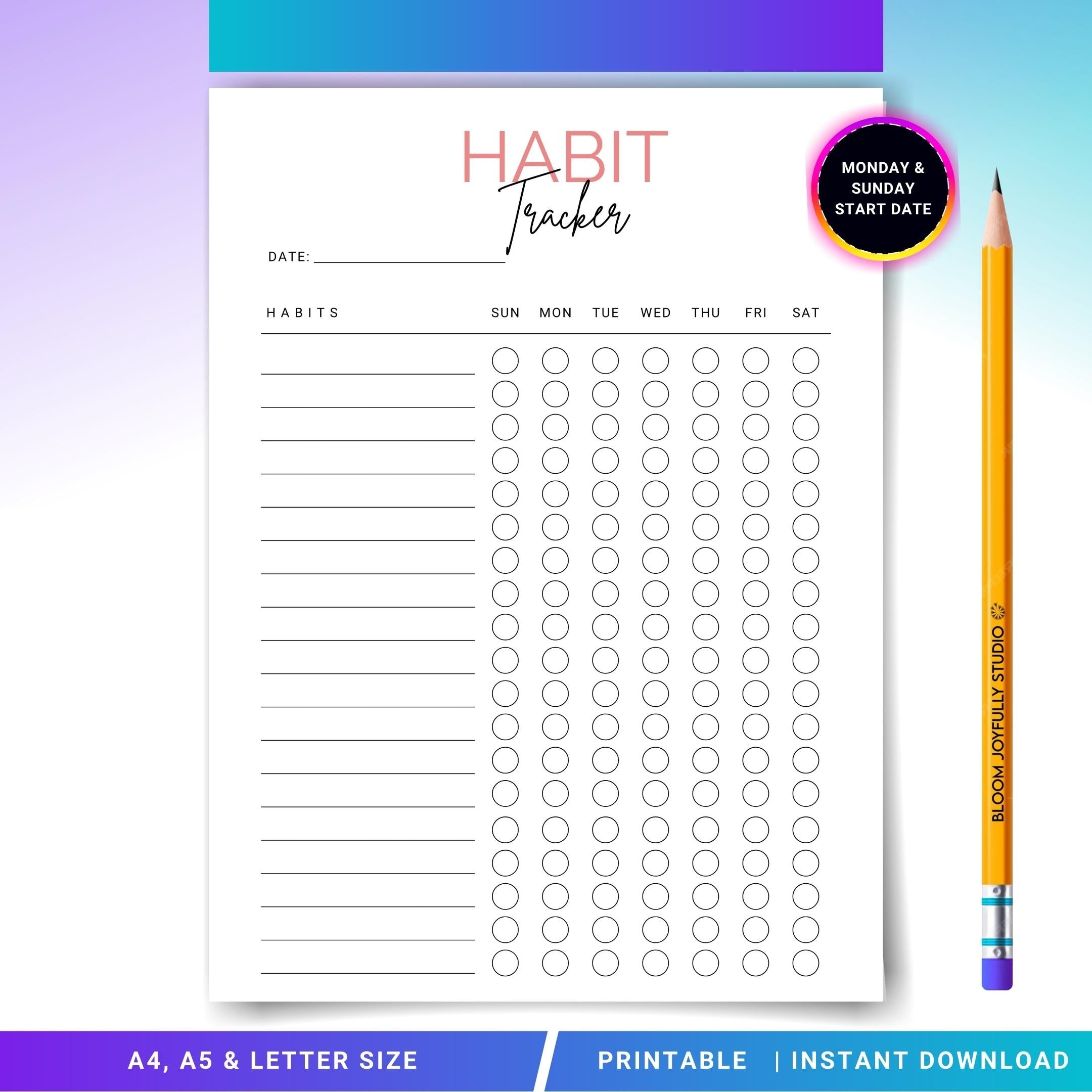 Daily Habits — Habit Tracker, PRINTABLE Habit Tracker, Monthly Tracker, Printable Planner Page, Routine Tra... | Bloom Joyfully printable