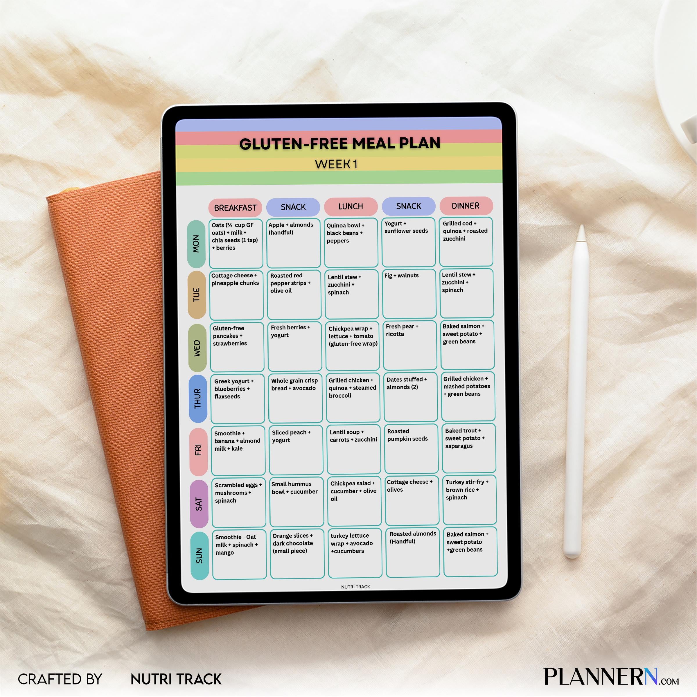 7 Day Meal Plan — Gluten Free Meal Plan 7 Day Printable, Weekly Gluten Free Diet Plan, Healthy Meal Planner... | Nutri Track printable