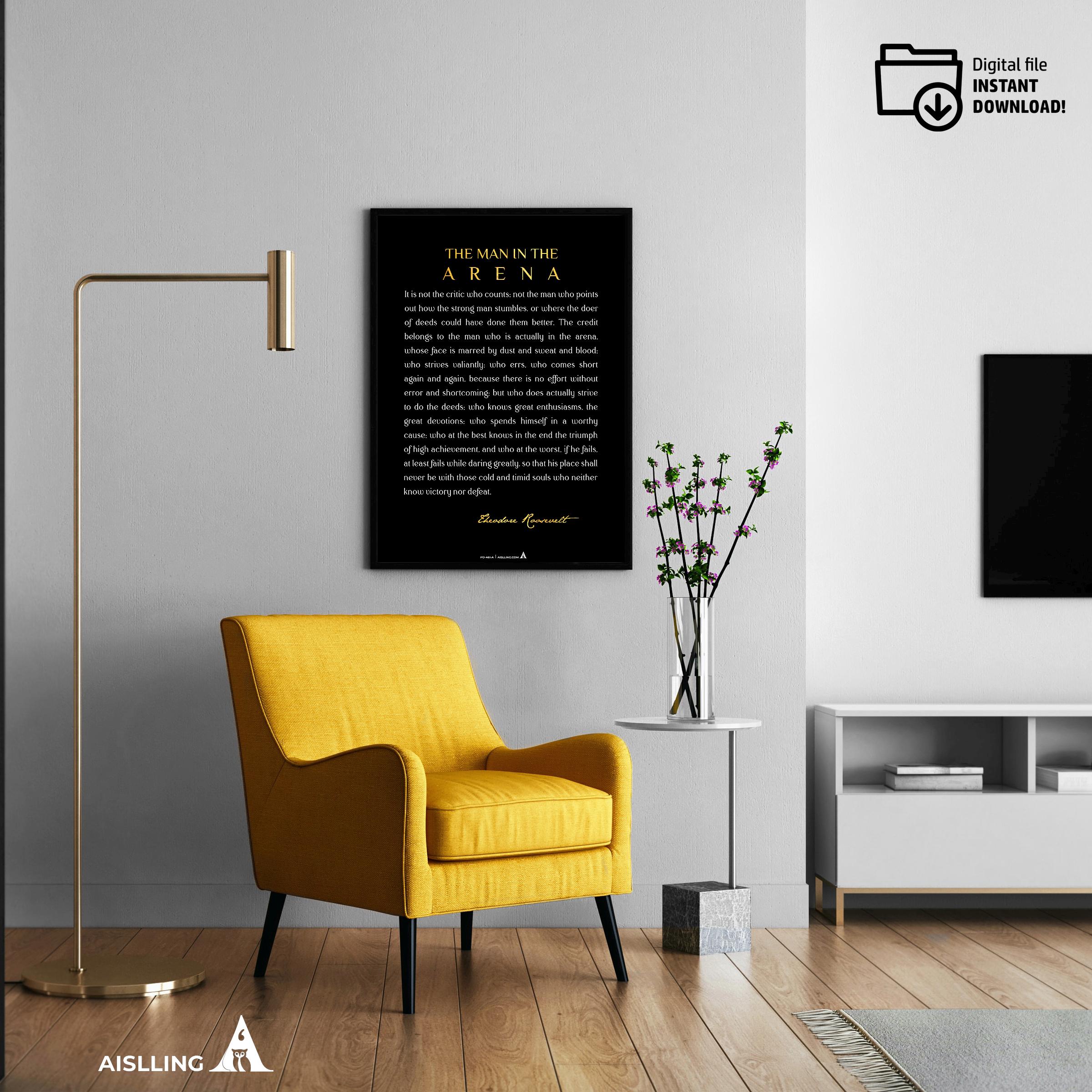 Black And White — The Man In The Arena Sign, Inspirational Sign, Motivational Sign, Office Wall, Man In The... | Aislling printable