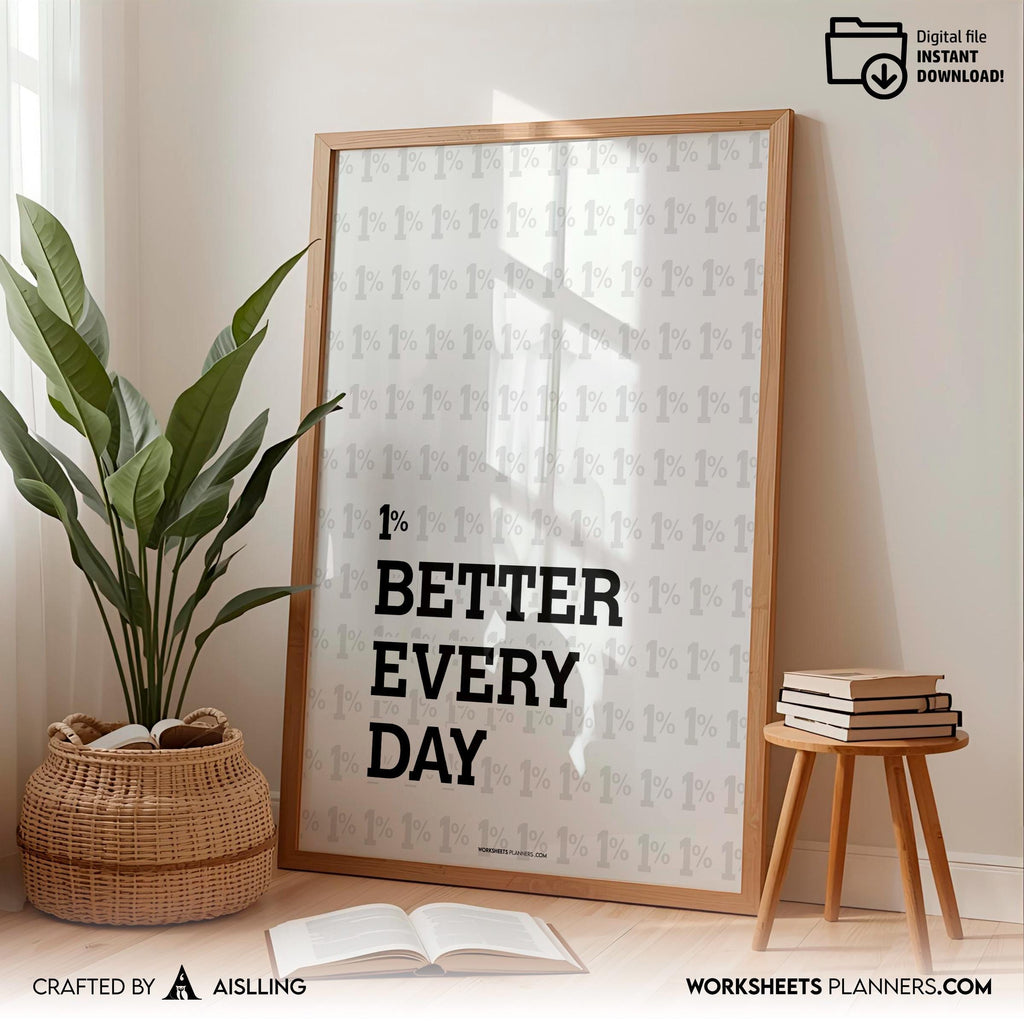 1% Better Every Day Printable Wall Art, Motivational Quote Poster, Minimal Mindset Decor, Productivity Digi... | Aislling printable