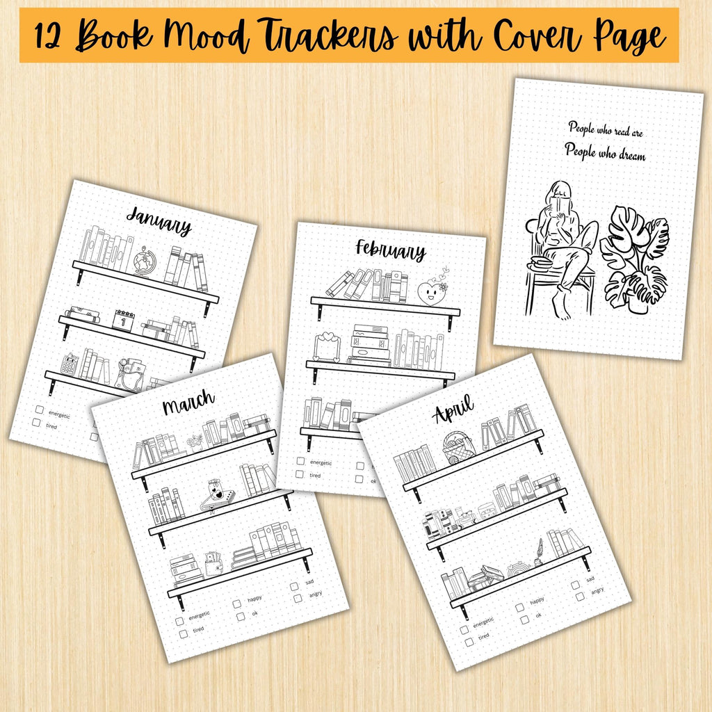Bookish Mood Tracker — Book Mood Tracker Bundle, PRINTABLE Reading Journal Bundle, Printable Bookshelf Bund... | Mindfulness printable