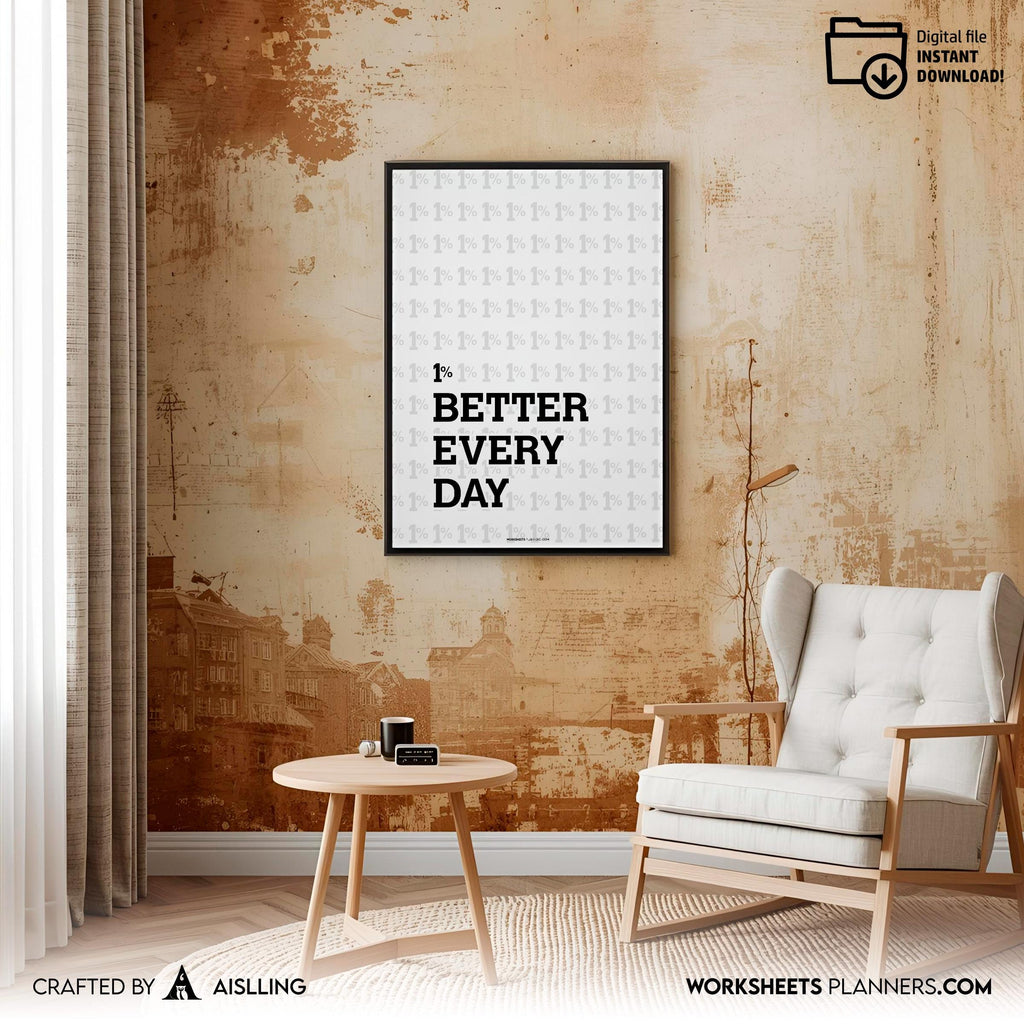 1% Better Every Day Printable Wall Art, Motivational Quote Poster, Minimal Mindset Decor, Productivity Digi... | Aislling printable