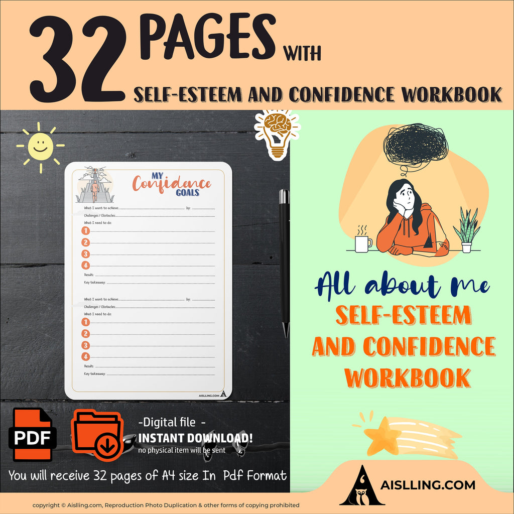 Aislling Design — Self Esteem Worksheets Printables, Confidence Mental Health Therapist Counseling, Social ... | Mindfulness printable