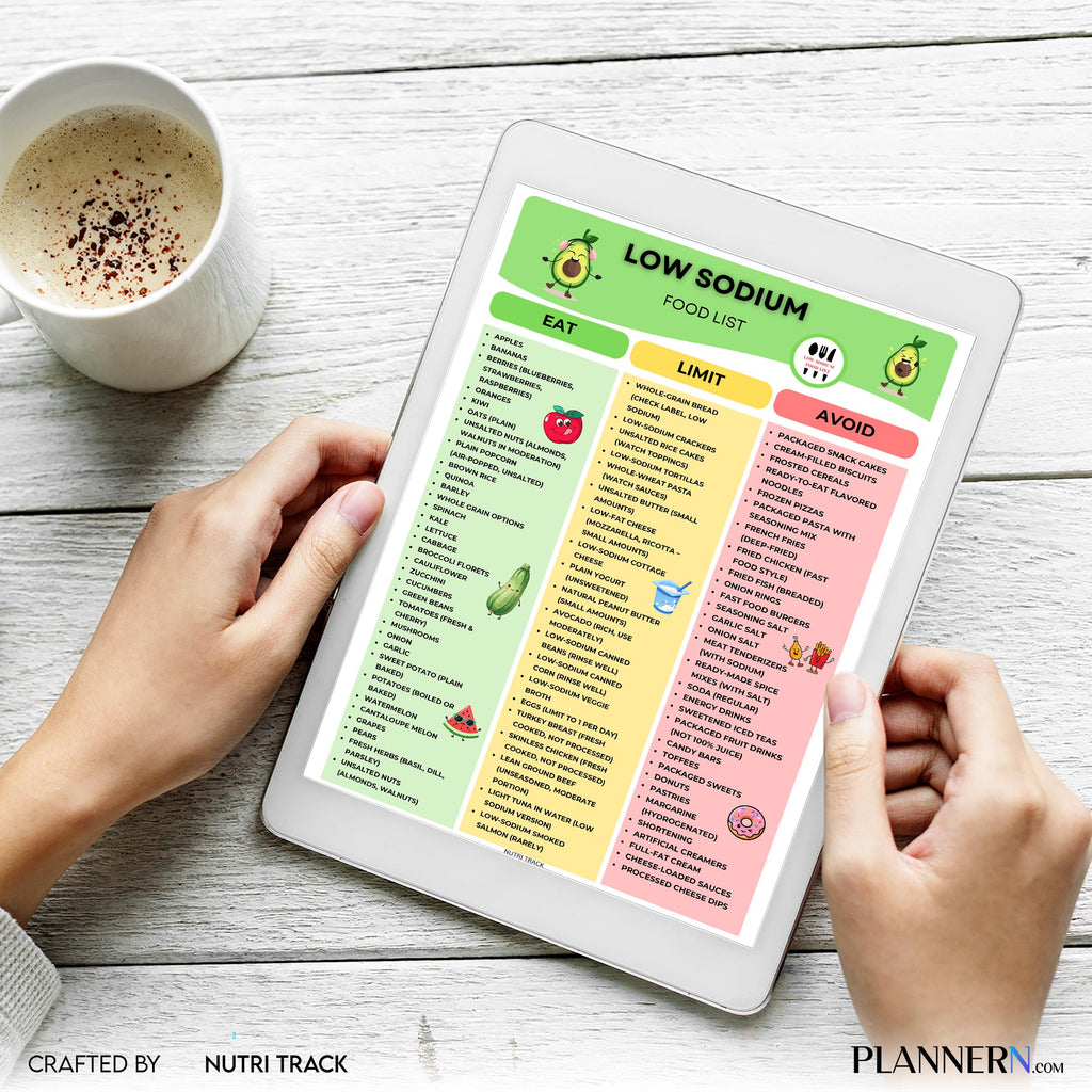Diet Printable — Low Sodium Food List Printable, Low Salt Diet Food Chart, High Blood Pressure, Diabetes, S... | Nutri Track printable