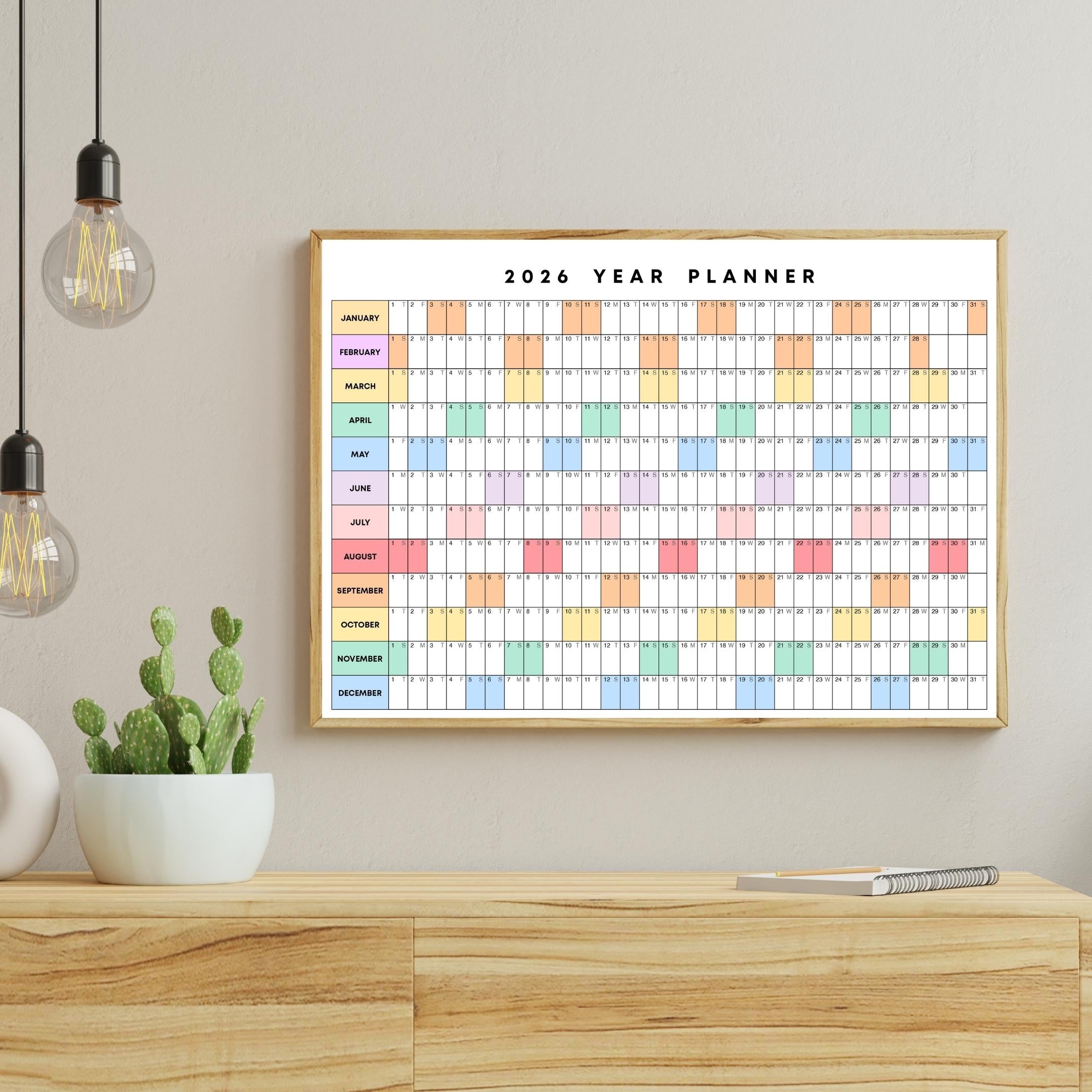 2026 Planner — 2026 PRINTABLE Wall Calendar, Dated Calendar, PDF, Different Sizes Available, Plan Your Day ... | Bloom Joyfully printable