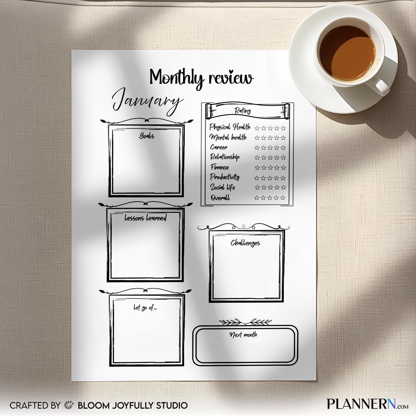 Digital Planner — Monthly Reflection PRINTABLE, Productivity and Goal Review Sheet, Monthly Reset Planner, ... | Bloom Joyfully printable