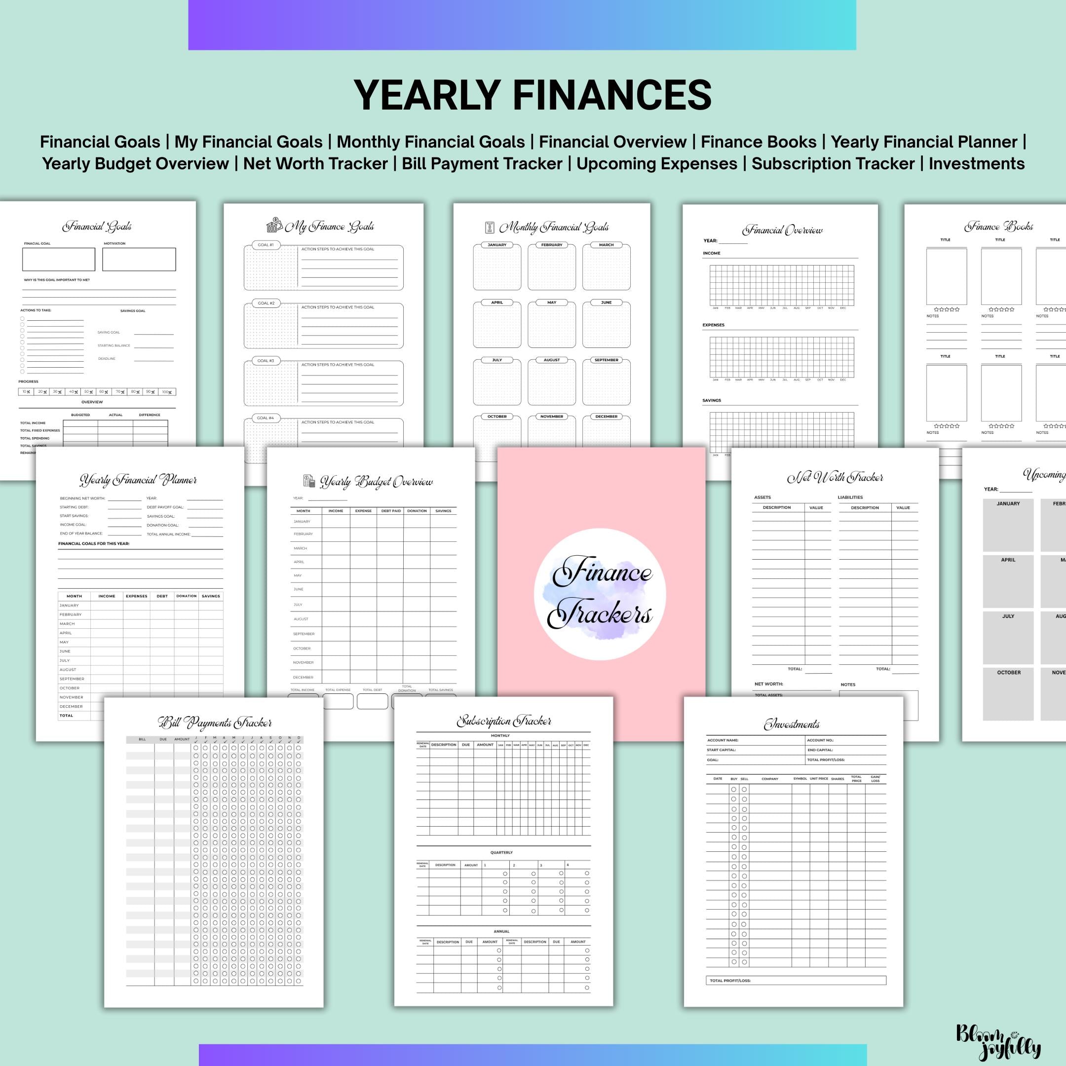 Bill Tracker — Budget Planner PRINTABLE, Financial Planner, Finance Tracker Bundle, Budget, Savings, Debt, ... | Bloom Joyfully printable