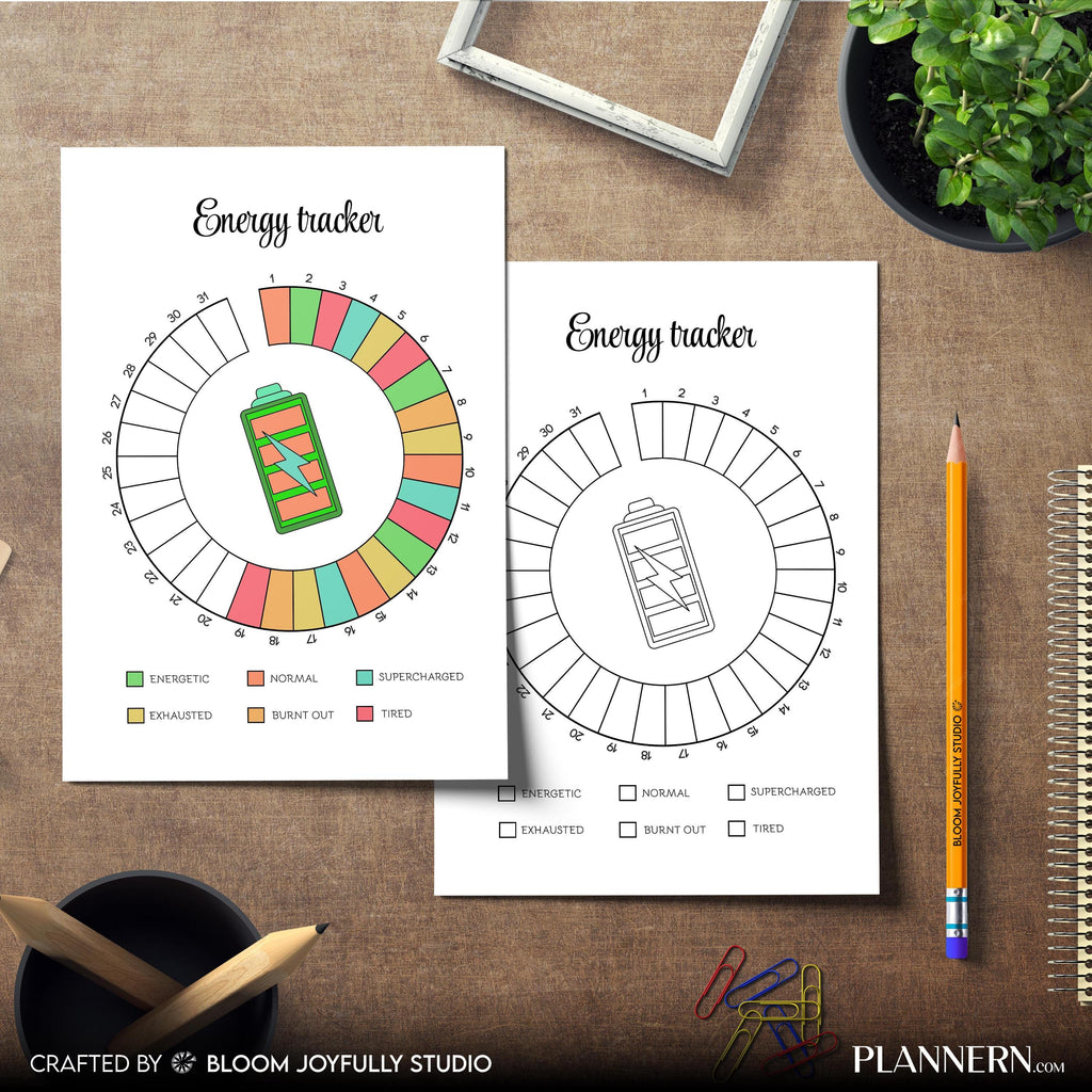 Daily Energy Tracker — Energy Level Tracker PRINTABLE, Track Focus, Energy and Productivity, Printable Plan... | Mindfulness printable