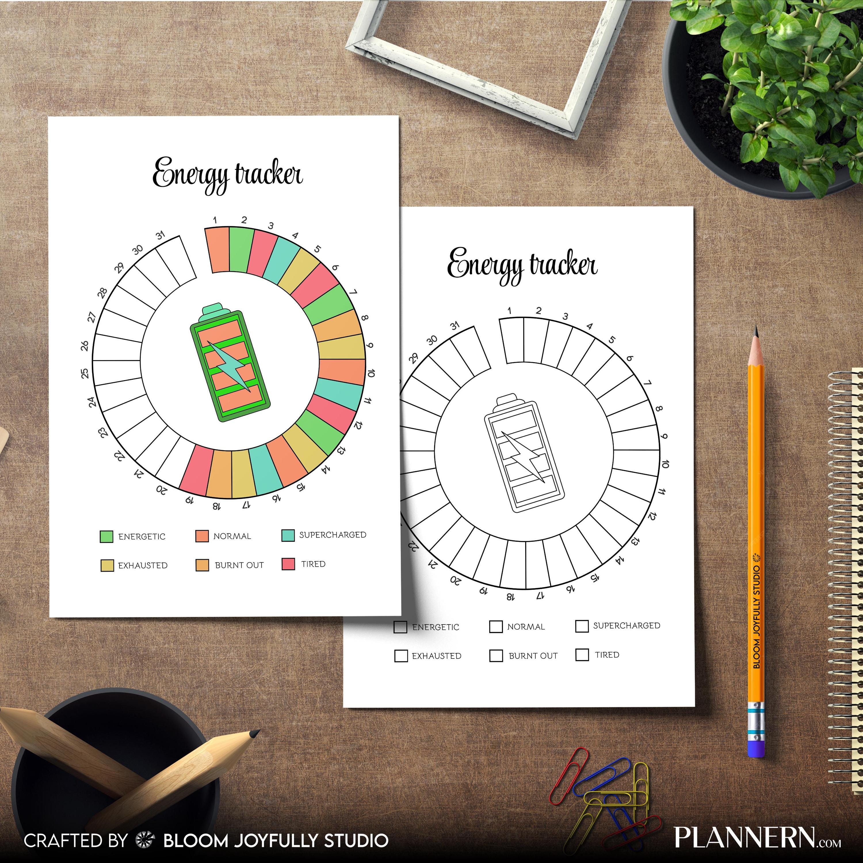 Daily Energy Tracker — Energy Level Tracker PRINTABLE, Track Focus, Energy and Productivity, Printable Plan... | Mindfulness printable