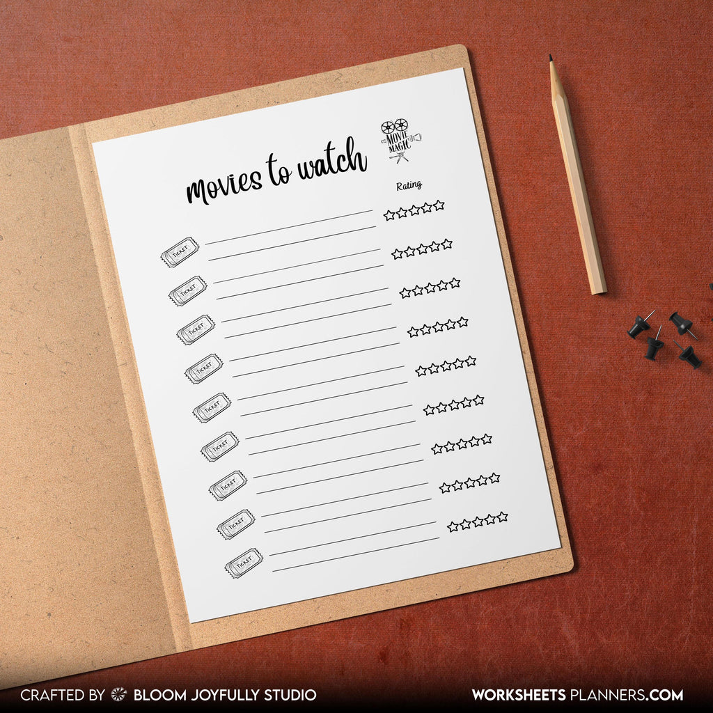 A5 Printable — Movie Review PRINTABLE, Movie Review Log, Movie Night, Film Lovers, Watch & Rate Films, Fill... | Bloom Joyfully printable