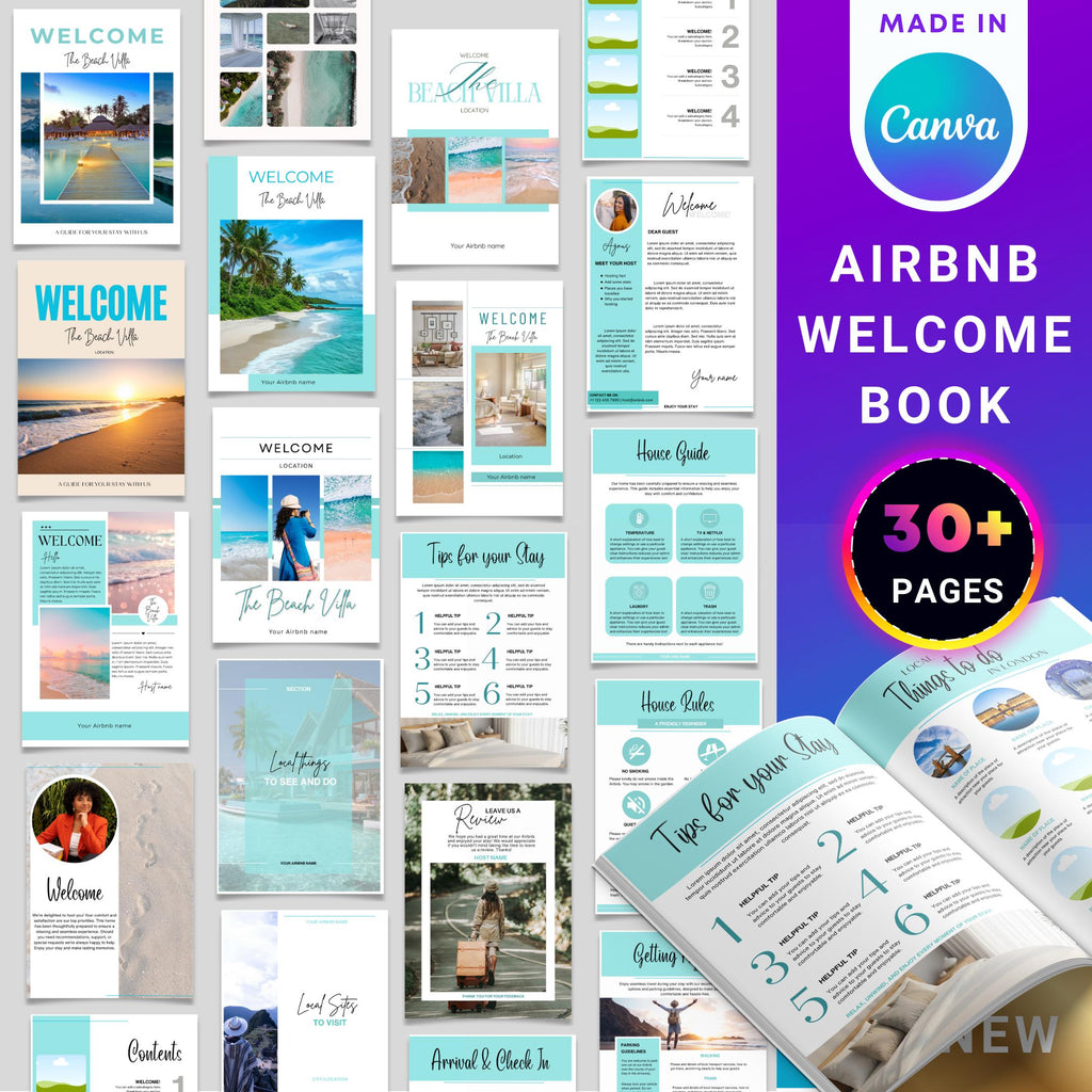 Airbnb Host Binder — Airbnb Host Bundle Welcome Book TEMPLATE, Editable Canva Welcome Guide, Editable Airbn... | Bloom Joyfully printable