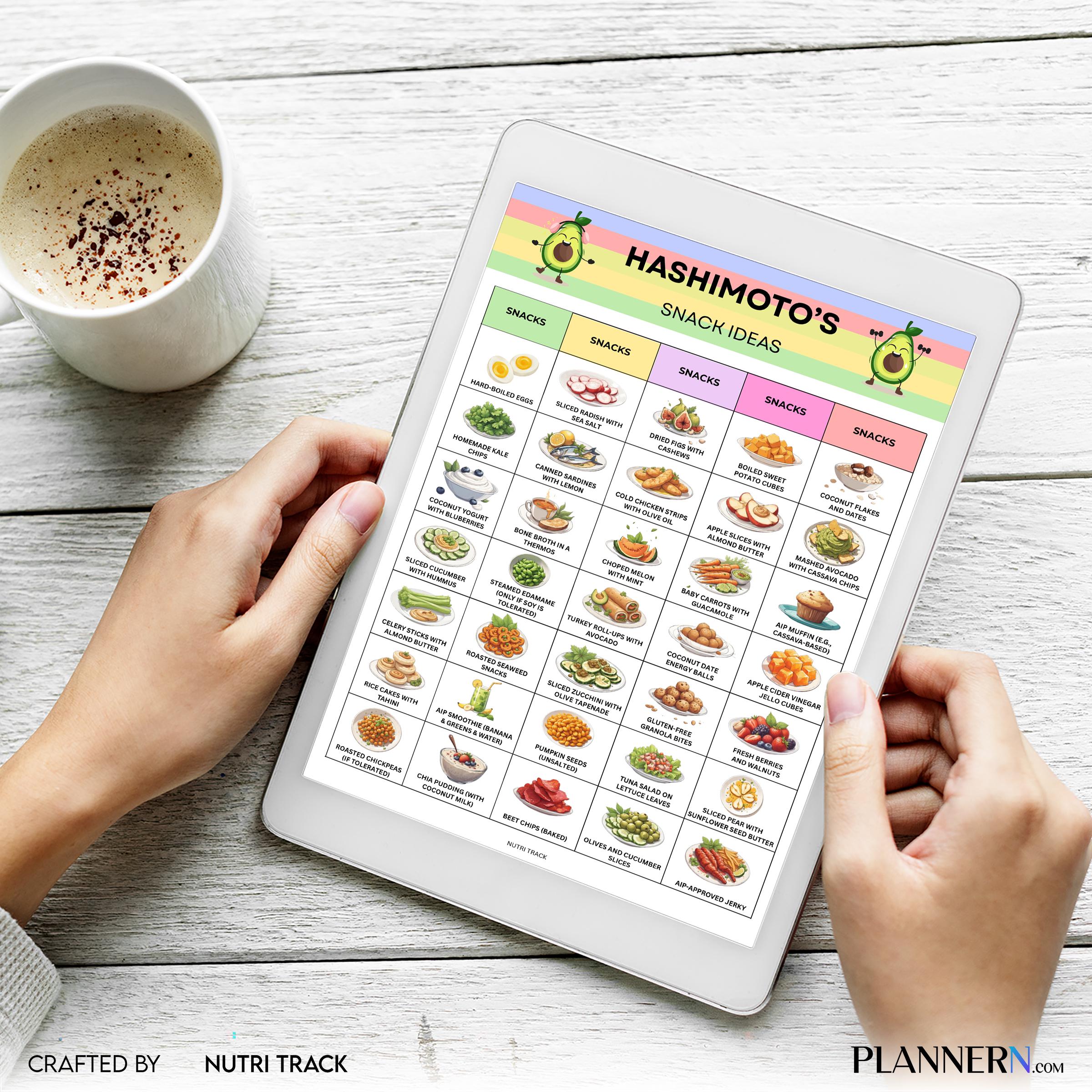 Food List — Hashimoto's Snack Ideas Printable, Thyroid Friendly Snacks, AIP Diet Printable PDF for Grocery ... | Nutri Track printable