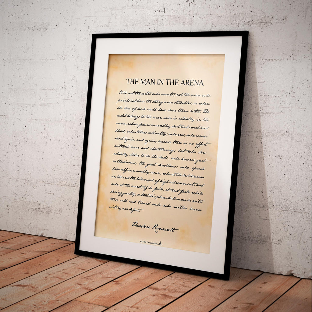 Black And White — The Man in the Arena Quote, Theodore Roosevelt Inspirational Wall Art, Daring Greatly Mot... | Aislling printable
