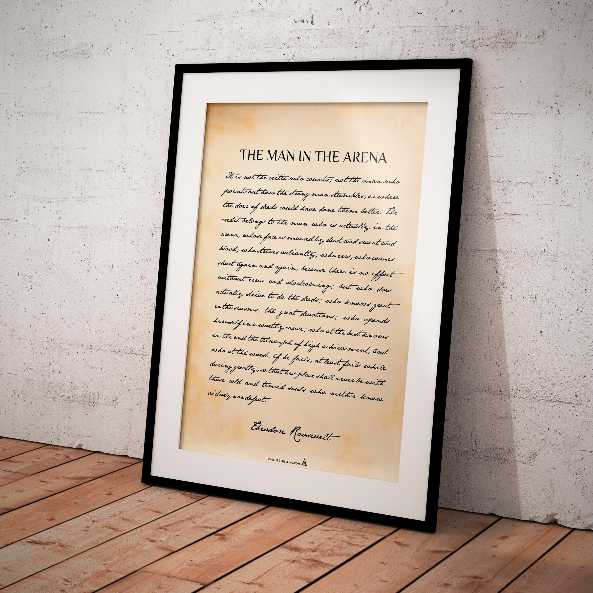 Black And White — The Man in the Arena Quote, Theodore Roosevelt Inspirational Wall Art, Daring Greatly Mot... | Aislling printable