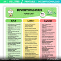 Colon Health — Diverticulosis Food List Printable, High Fiber Foods PDF, Gut Friendly Foods, Colon Friendly... | Nutri Track printable