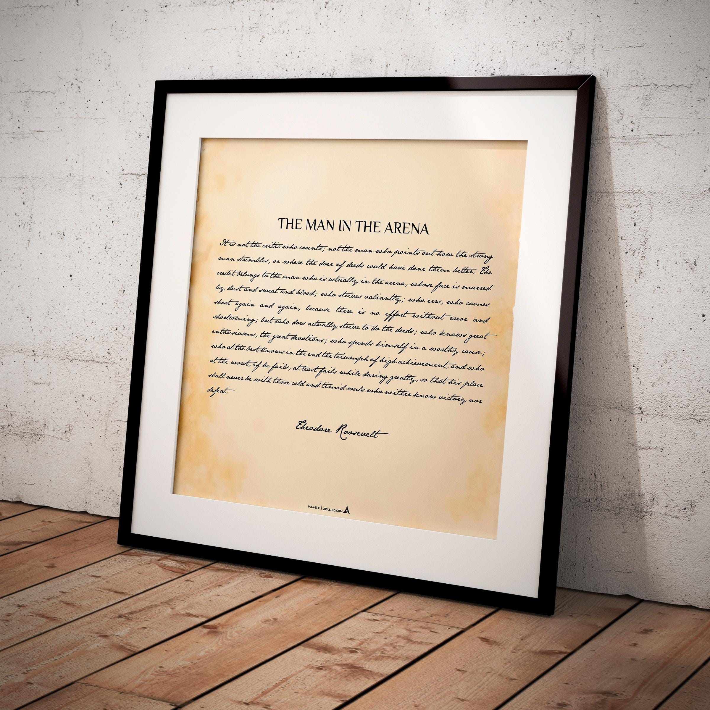 Black And White — The Man in the Arena Quote, Theodore Roosevelt Inspirational Wall Art, Daring Greatly Mot... | Aislling printable