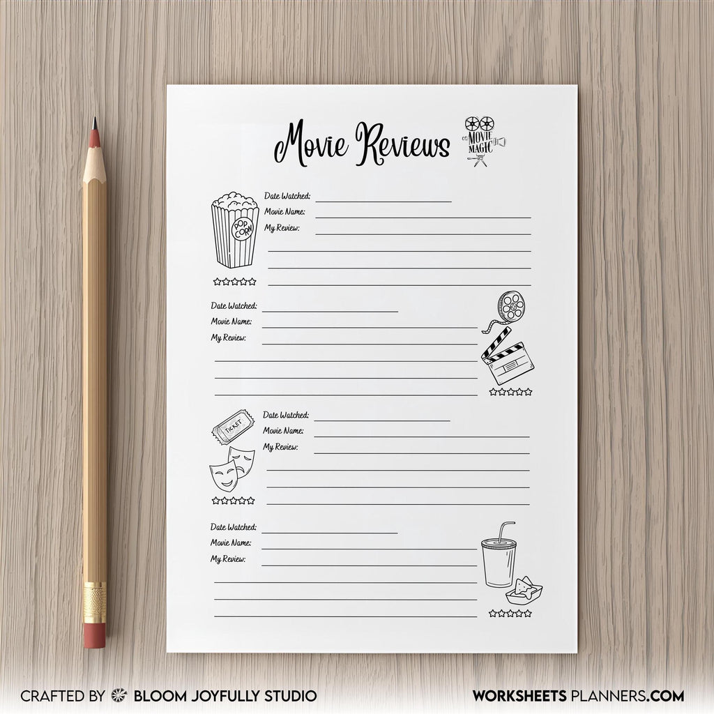 A5 Printable — Movie Review PRINTABLE, Movie Review Log, Film Review Worksheet, Watch, Rate & Review, Filla... | Bloom Joyfully printable