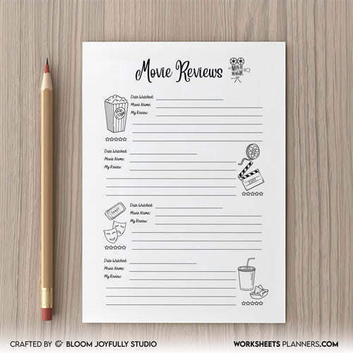 A5 Printable — Movie Review PRINTABLE, Movie Review Log, Film Review Worksheet, Watch, Rate & Review, Filla... | Bloom Joyfully printable