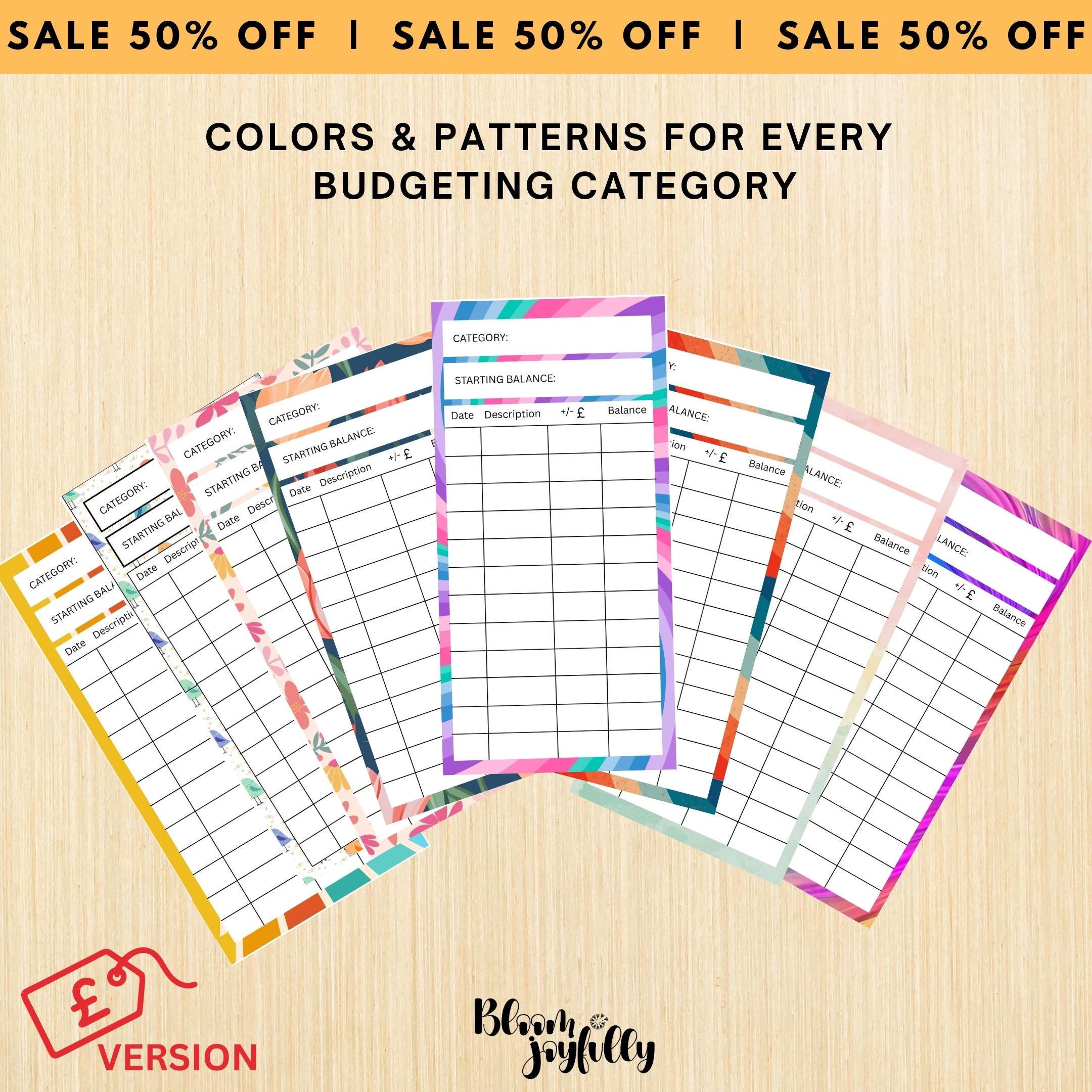 British Pounds — CASH Envelope Inserts (GBP) Printable PDF, 3x6 inch, Budgeting Inserts, Cash Spending Log,... | Bloom Joyfully printable