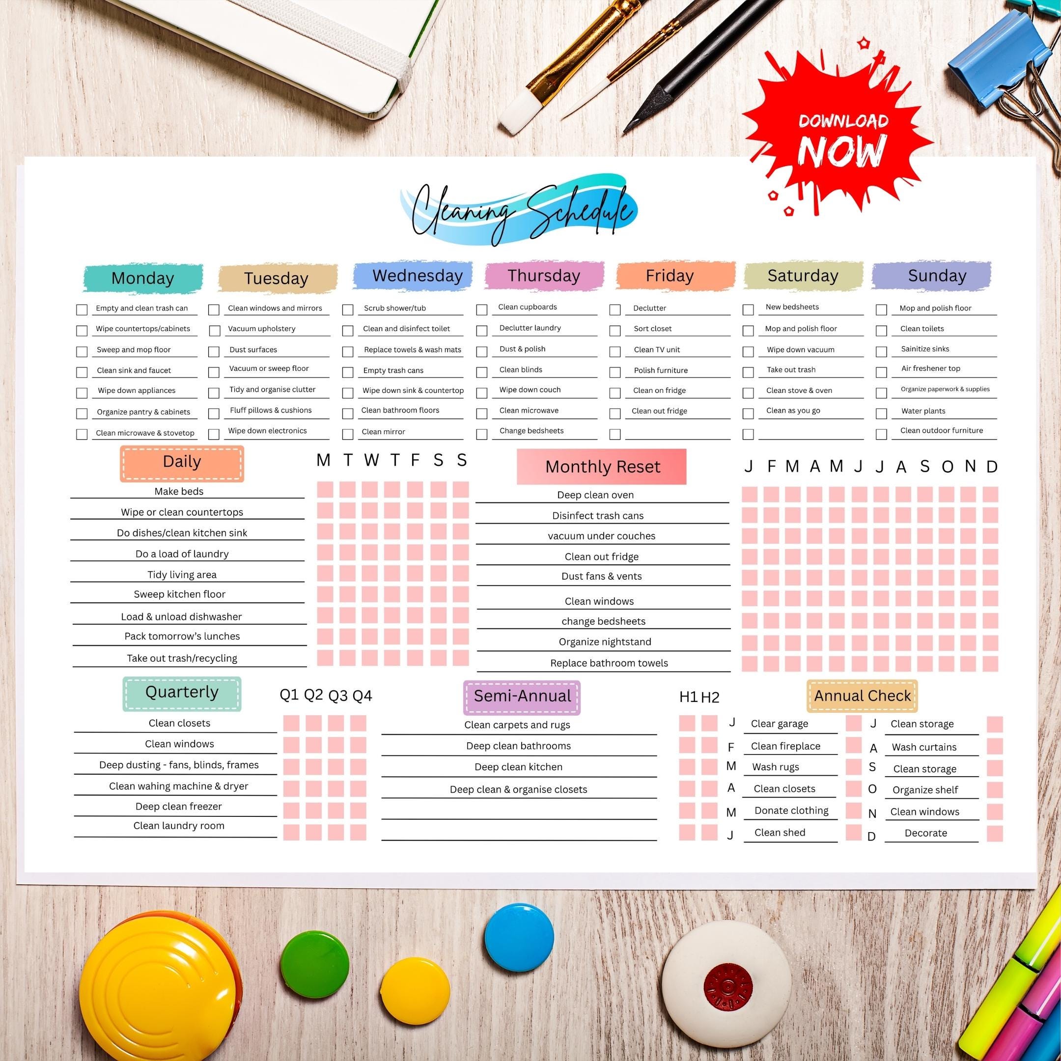 Cleaning Checklist — EDITABLE Cleaning Planner, Daily, Weekly & Monthly Checklist, Home Cleaning Planner Pr... | Bloom Joyfully printable