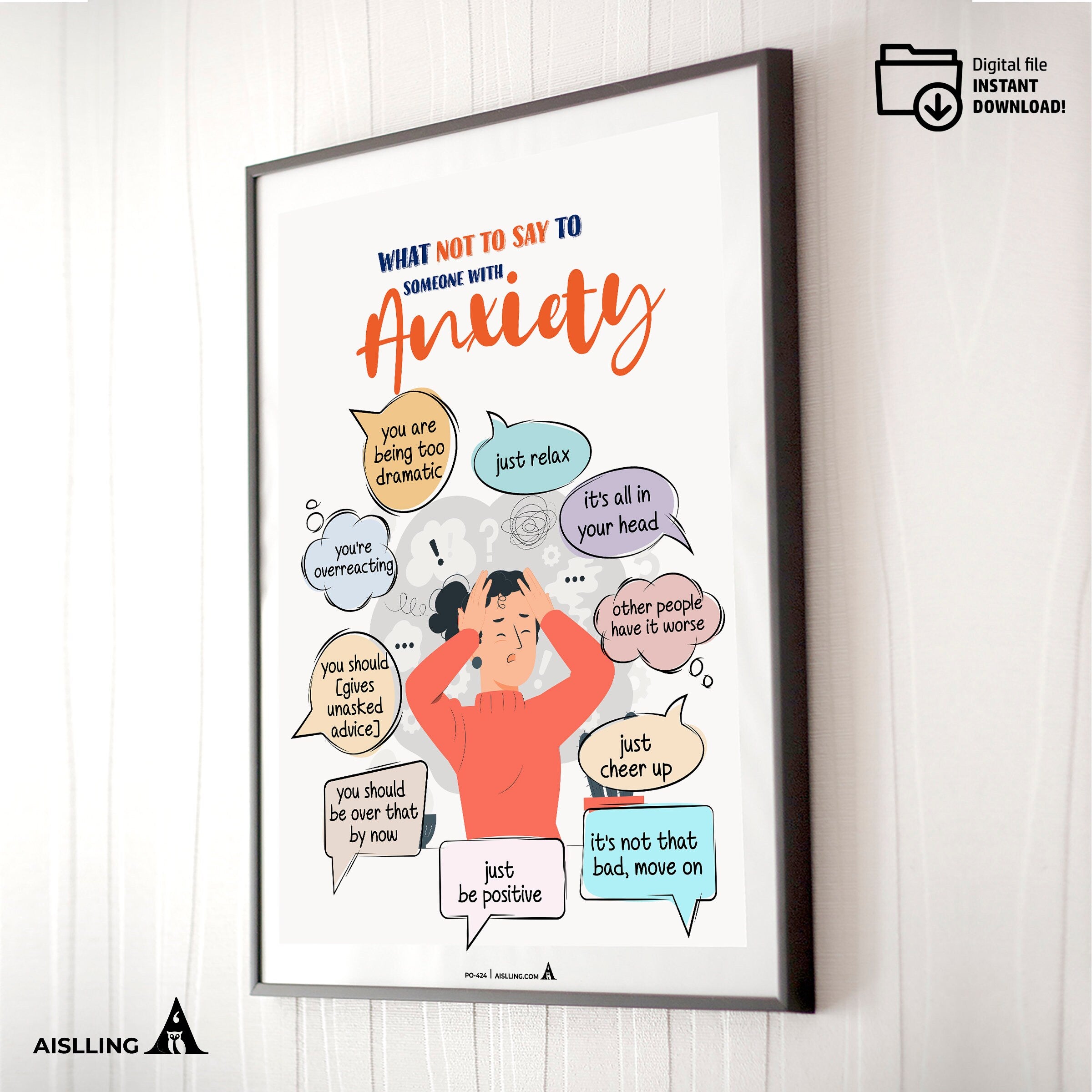 Aisling — Anxiety Poster, Counselor Office Decor, Mental Health Sign, Therapy Tools, School Counselor, Digi... | Mindfulness printable