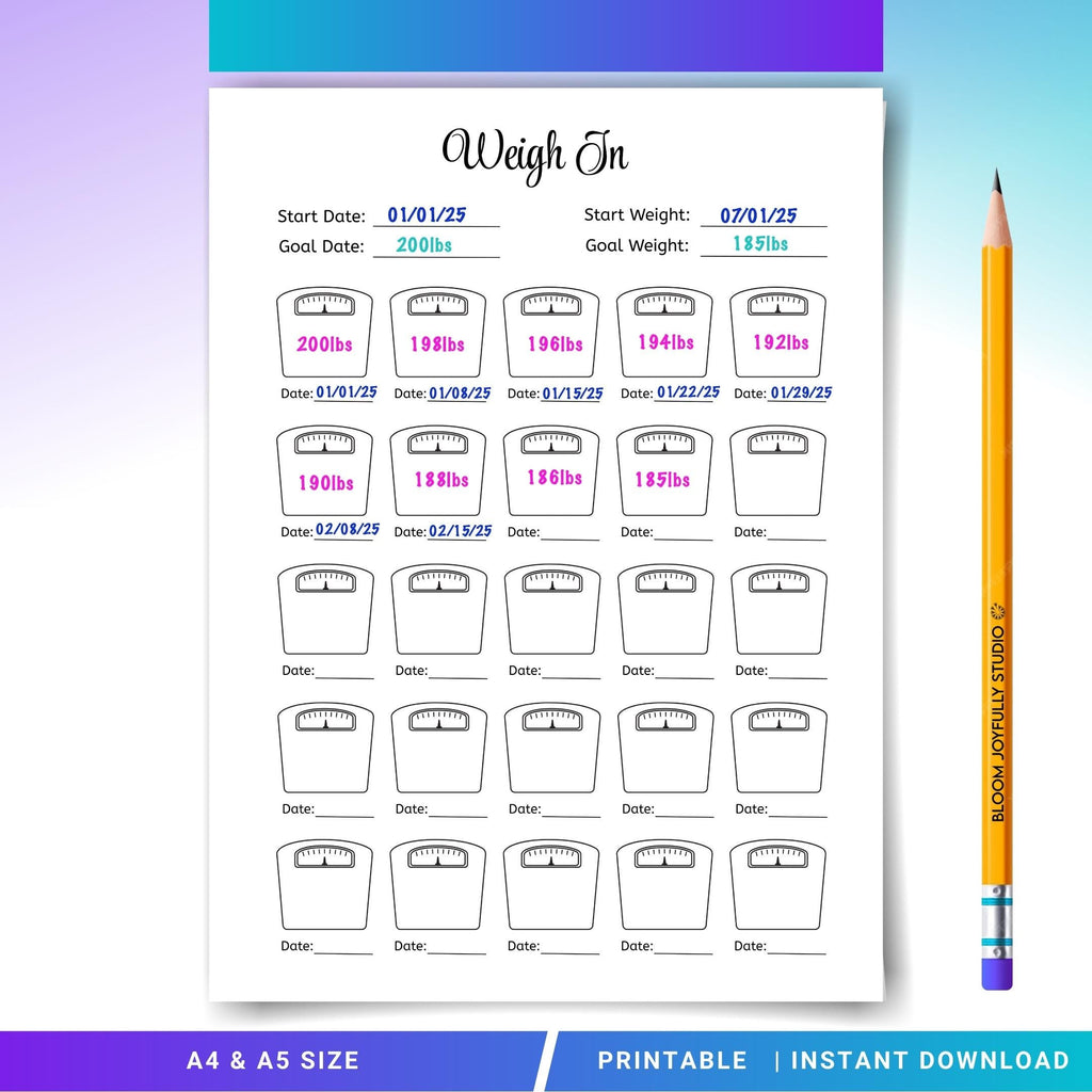 Body Weight Log — Weight Tracker PRINTABLE, Weigh, In Log, Weight Loss Planner, Fitness & Health Tracker, E... | Nutri Track printable