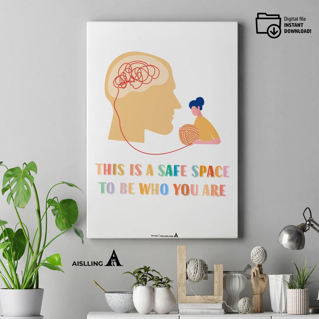 Adhd Worksheets — Safe Space To Be Who You Are Poster Therapy Office Decor Psychologist Wall Print Inclusiv... | Mindfulness printable