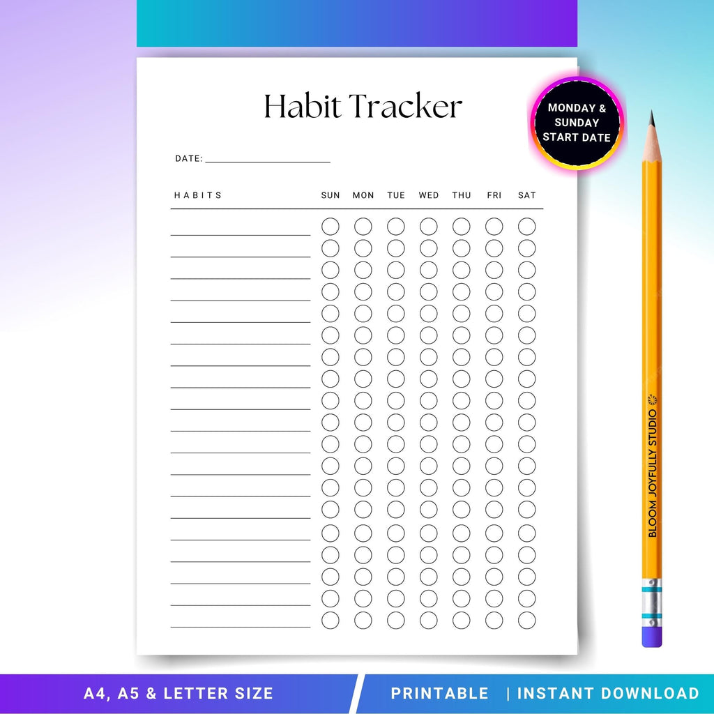 Daily Habits — Habit Tracker, PRINTABLE Habit Tracker, Routine Tracker, Monthly Tracker, Printable Planner ... | Bloom Joyfully printable