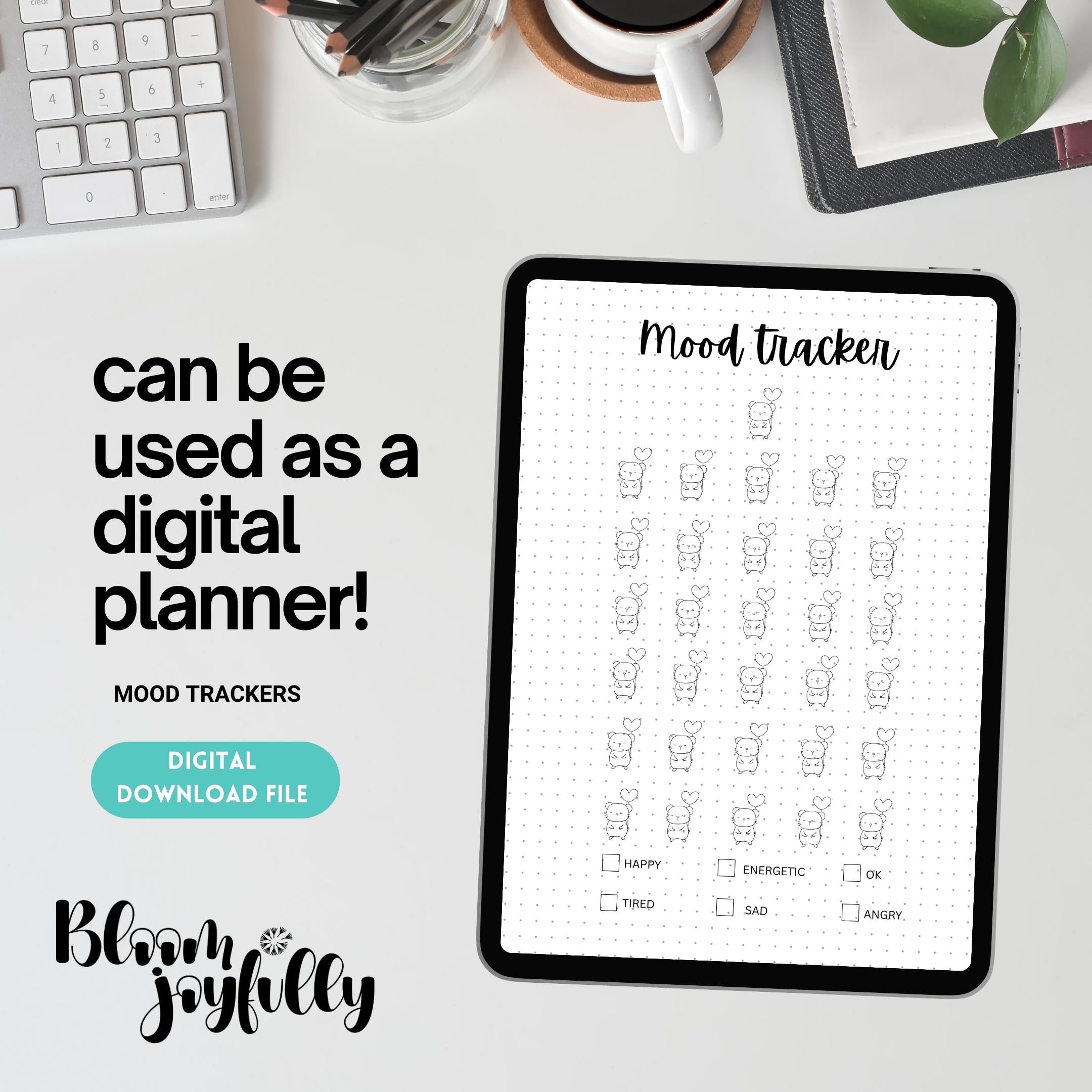 Bullet Journal — MONTHLY Mood Trackers Bundle, Printable Mood Tracker for journal, Monthly, Daily Mood Log,... | Mindfulness printable