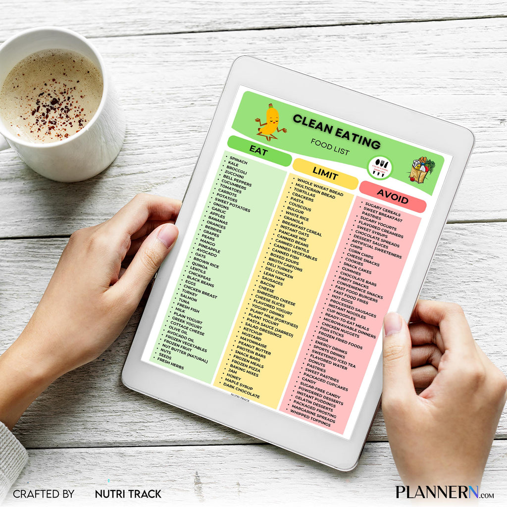 Clean Eating Food List Printable, Healthy Food Guide, Whole Foods Grocery List, Clean Eating Food Meal Plan... | Nutri Track printable