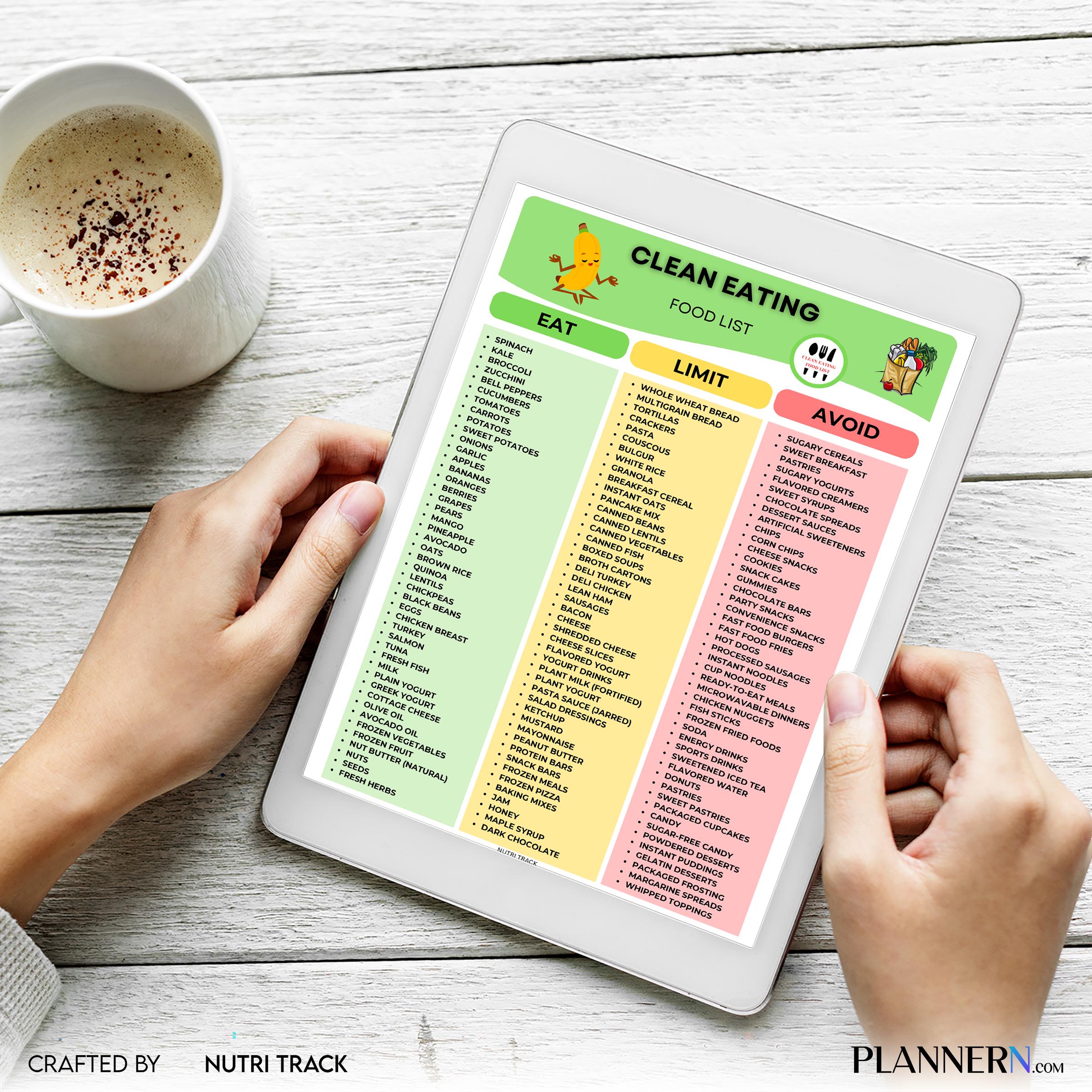 Clean Eating Food List Printable, Healthy Food Guide, Whole Foods Grocery List, Clean Eating Food Meal Plan... | Nutri Track printable
