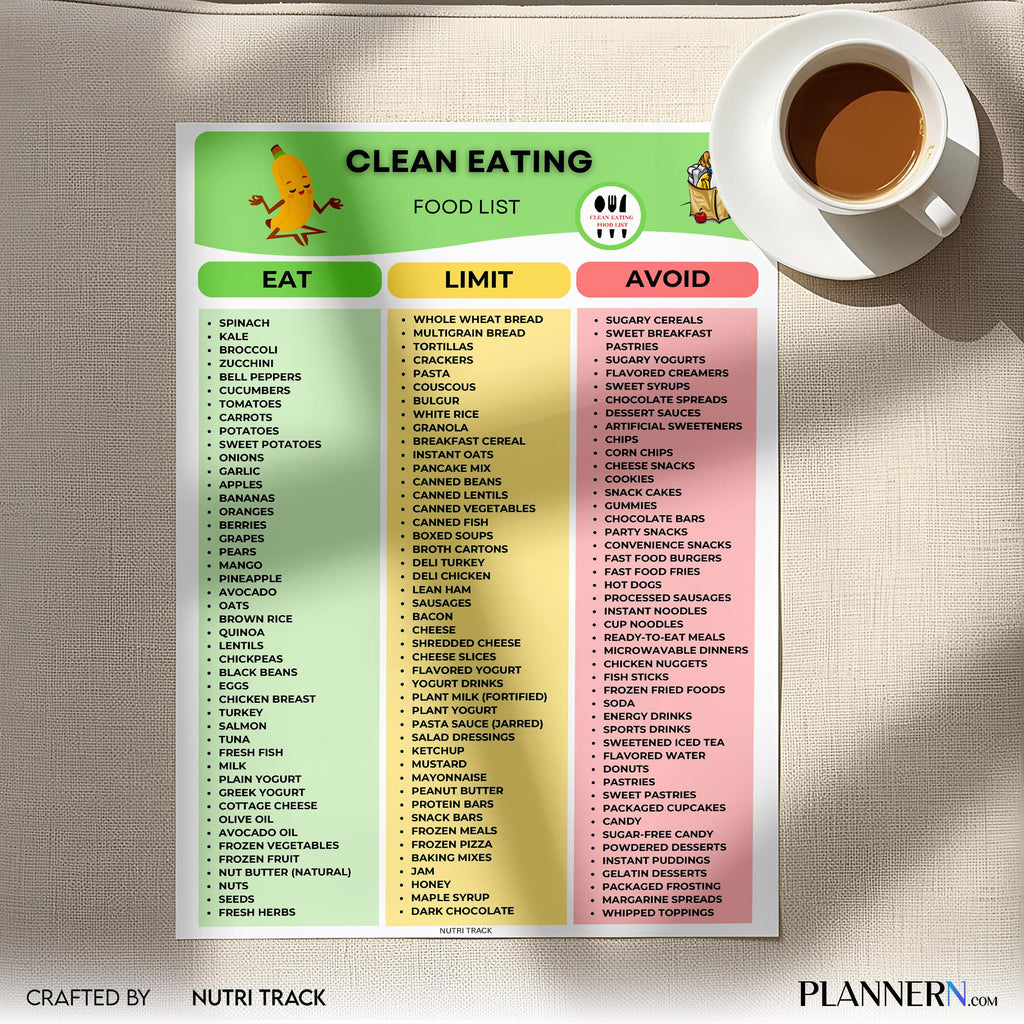 Clean Eating Food List Printable, Healthy Food Guide, Whole Foods Grocery List, Clean Eating Food Meal Plan... | Nutri Track printable