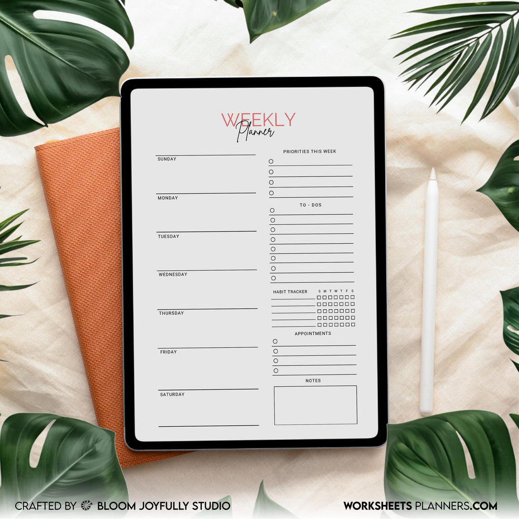 Digital Planner — Minimalist Weekly Planner PRINTABLE, Weekly To Do List, Weekly Habit Tracker, Weekly Goal... | Bloom Joyfully printable