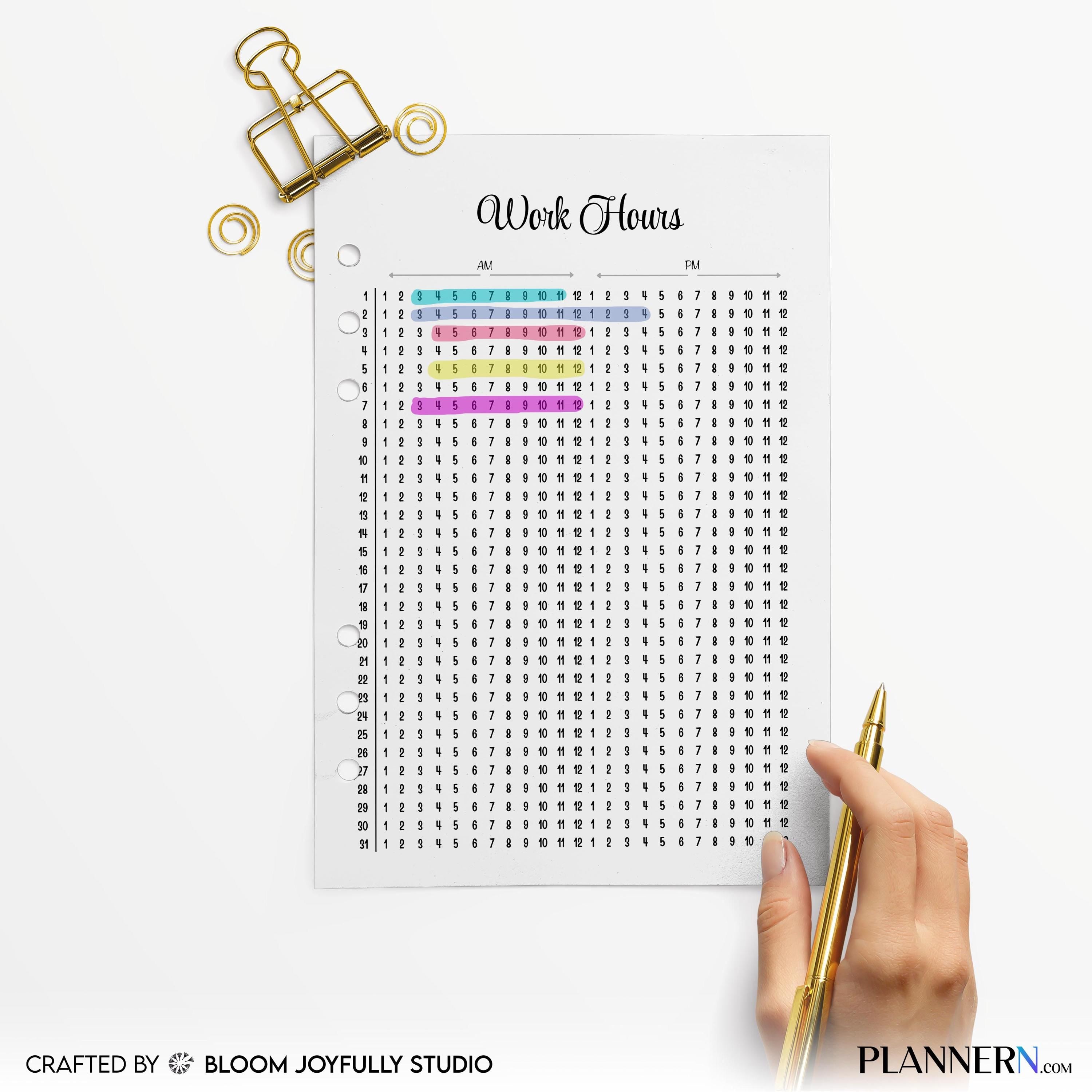 Employee Time Sheet — Work Hours Tracker, Work Hours Log, Track Hours and Overtime, Work Time Schedule, PRI... | Bloom Joyfully printable