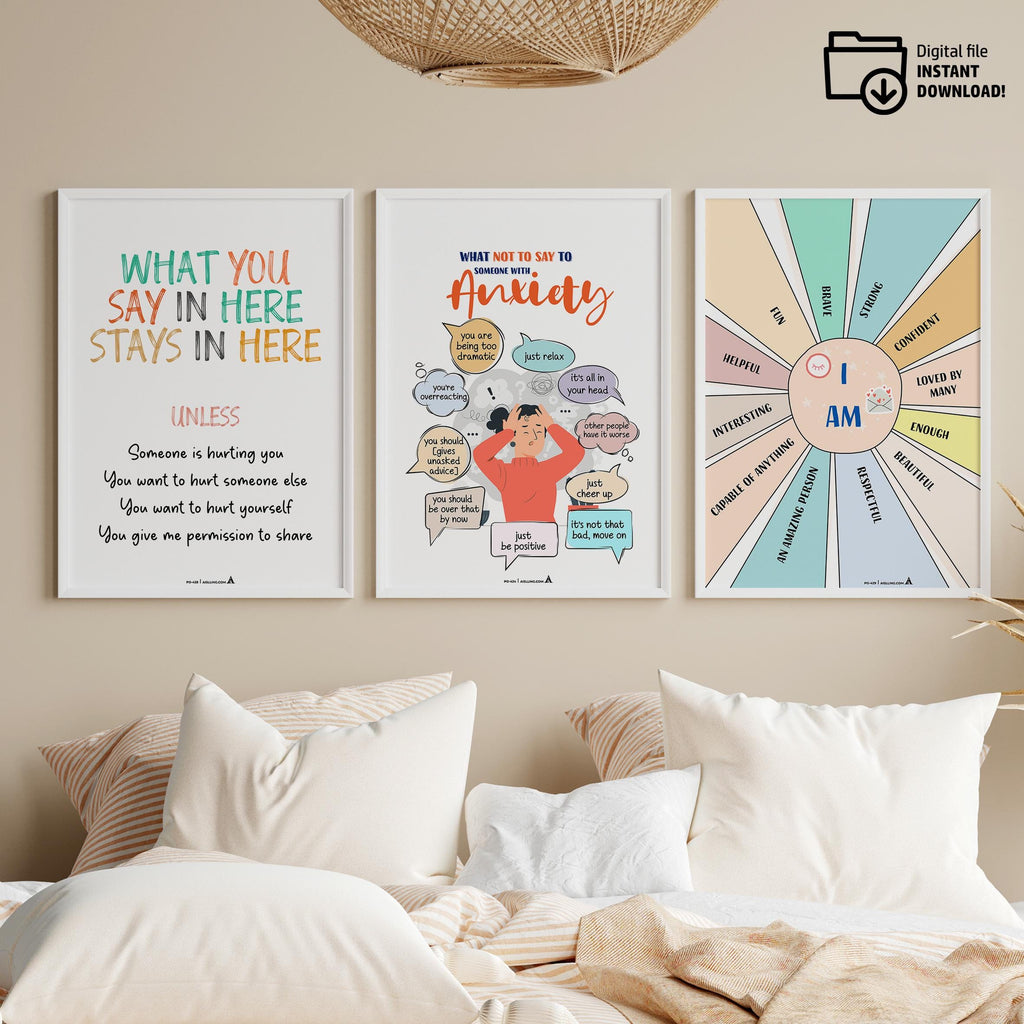 Aislling Design — Anxiety Poster set of 6, counselor sign bundle counseling poster bundle gift for therapis... | Mindfulness printable